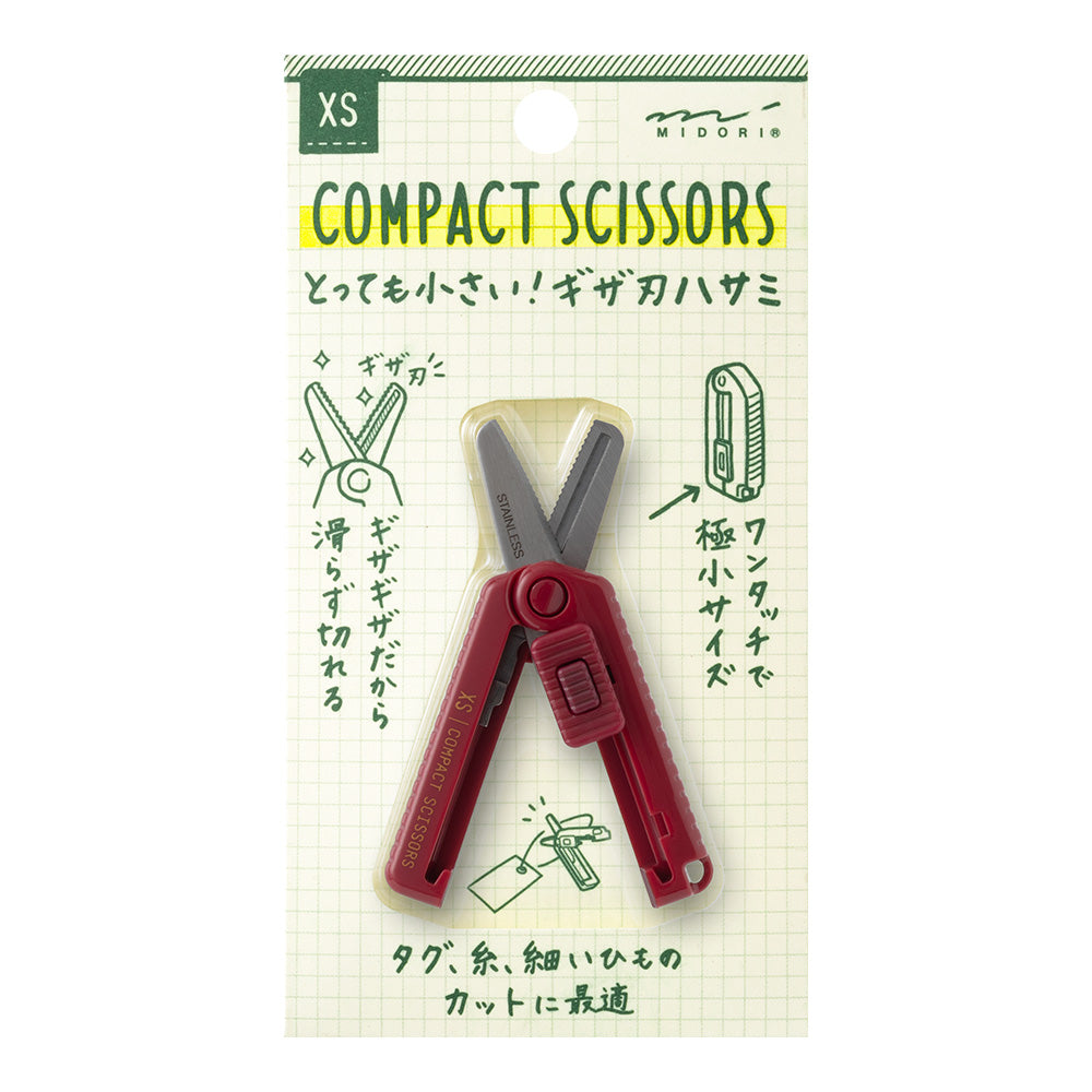 MIDORI XS Compact Scissors Serrated Dark Red