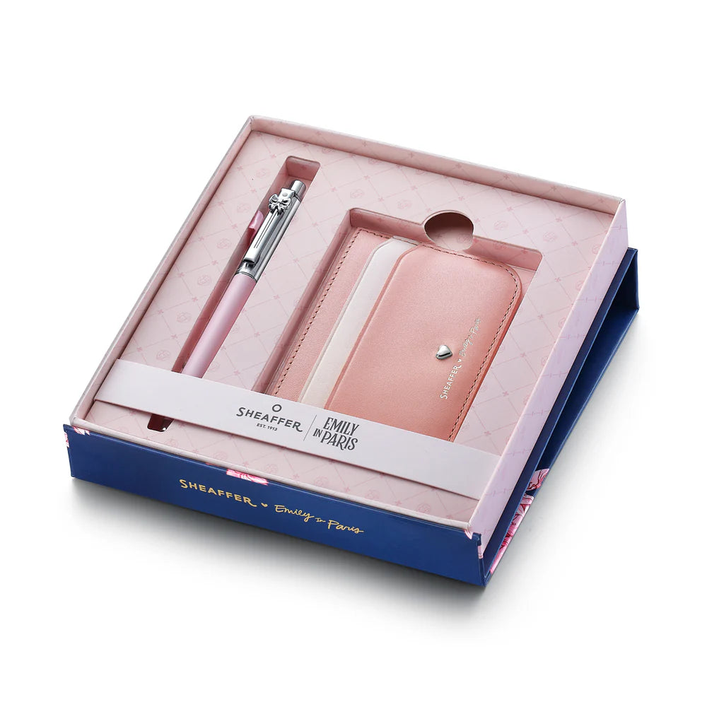 SHEAFFER x Emily In Paris Sentinel 321 Pink Matte Finish with Chrome Trims Ballpoint Pen and Full-Grain Leather Credit Card Holder Gift Set