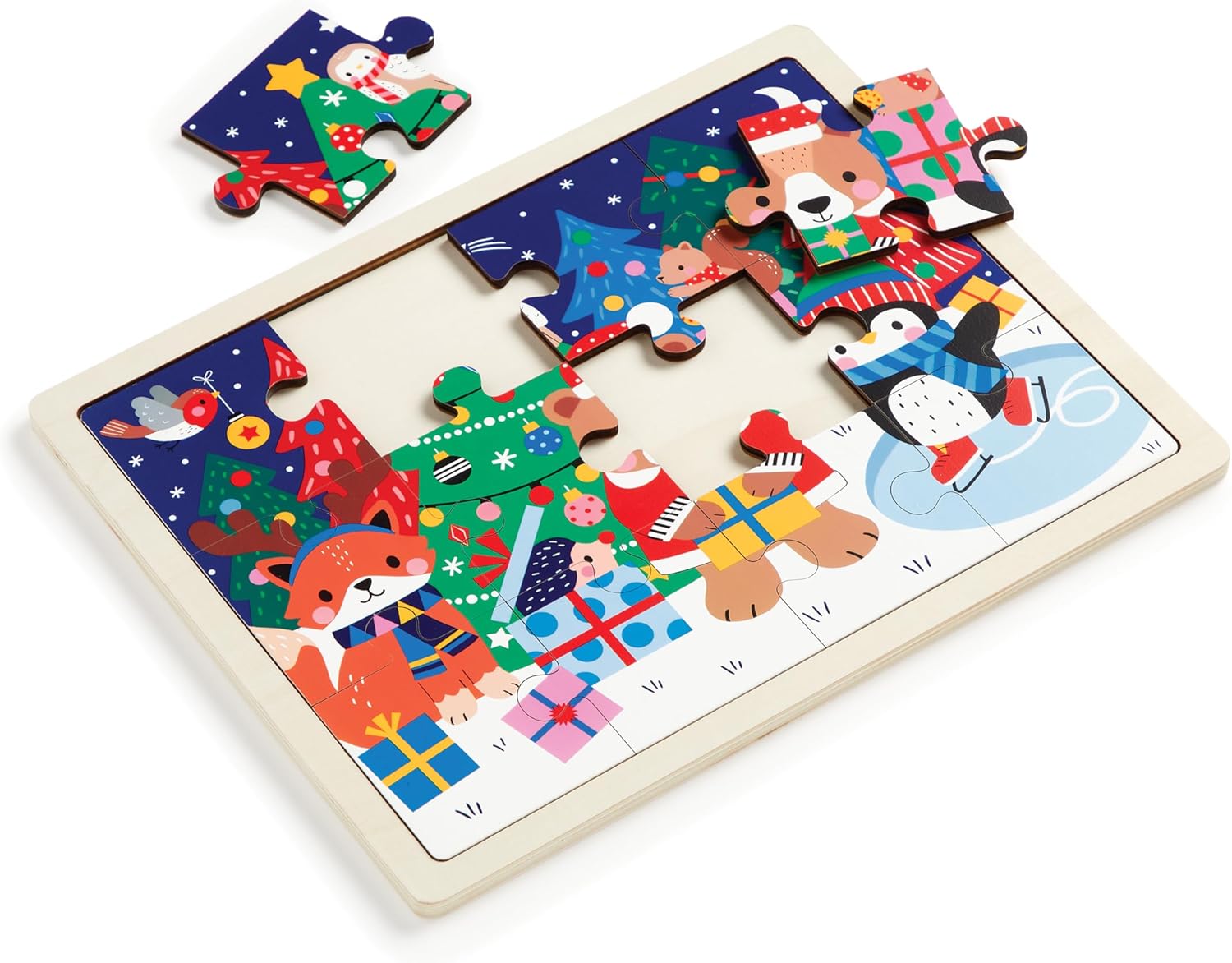 Christmas 12-Piece Wooden Tray Puzzle
