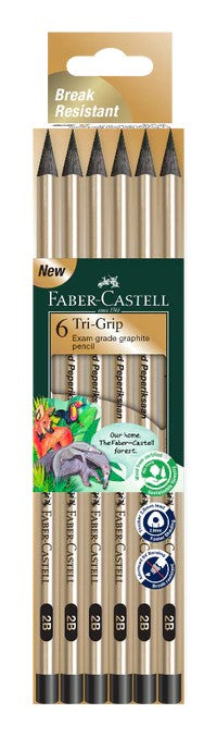 FABER-CASTELL Tri-Grip 2B Graphite Pencil 311816 Metallic Gold Blackwood 6s