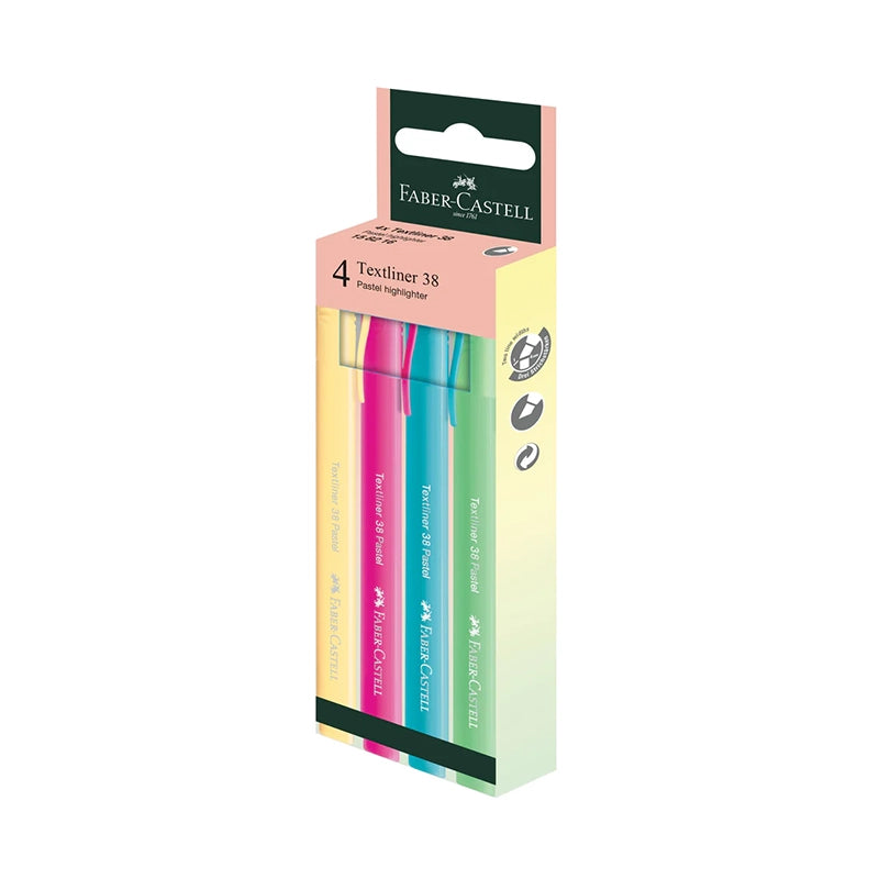 FABER-CASTELL Textliner 38 Pastel 158216 HS Wallet of 4s - Yellow, Pink, Blue, Green