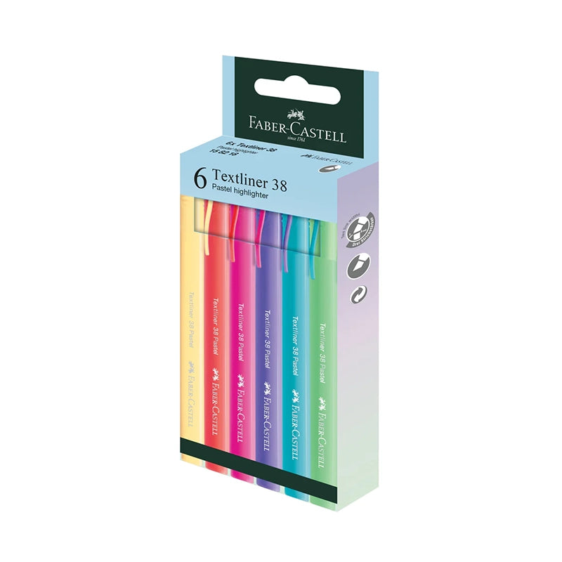 FABER-CASTELL Textliner 38 Pastel 158218HS Wallet of 6s - Assorted