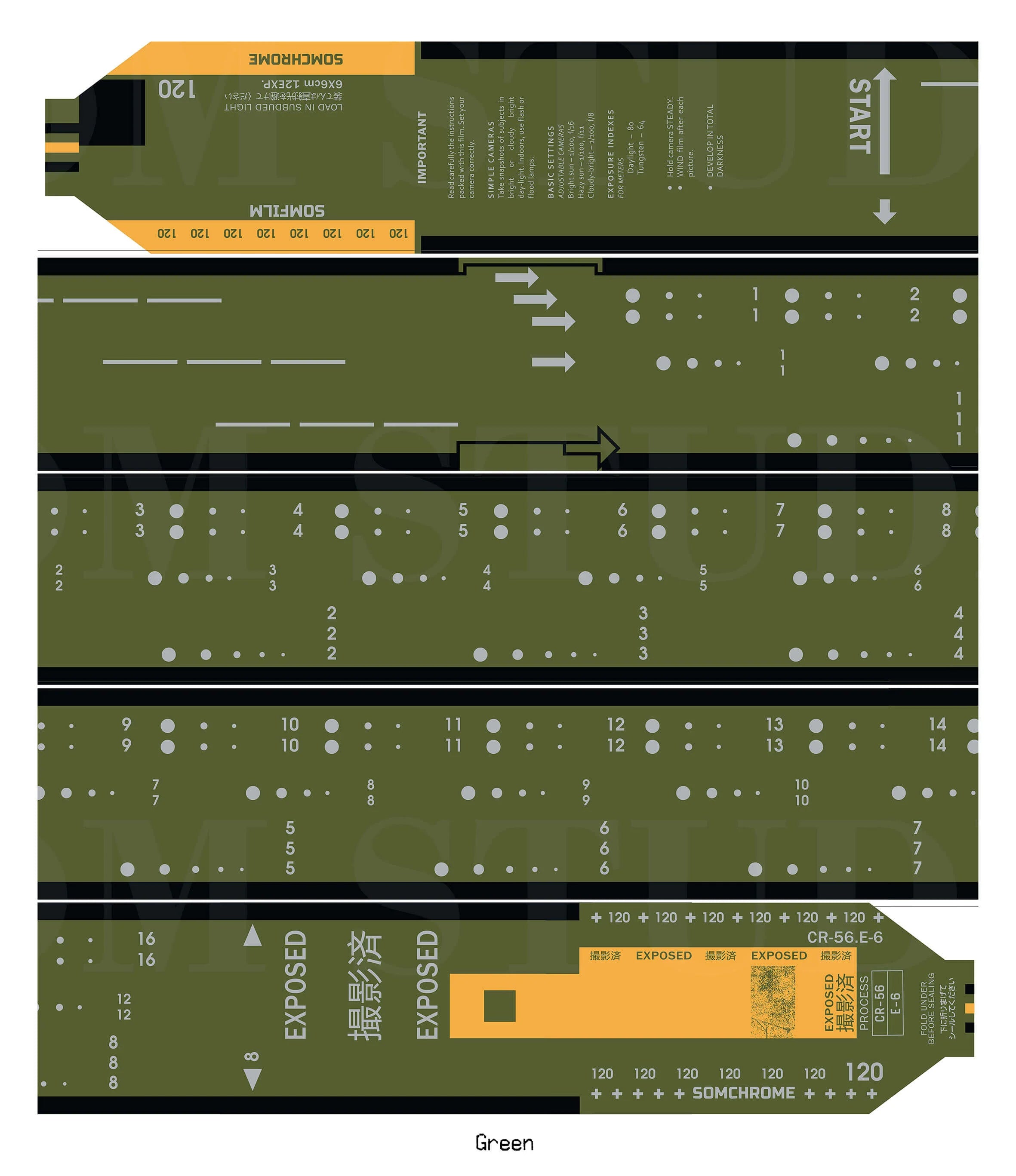 SOM STUDIO 120 Film Backing Paper Washi Tape Green Full Roll (10m)