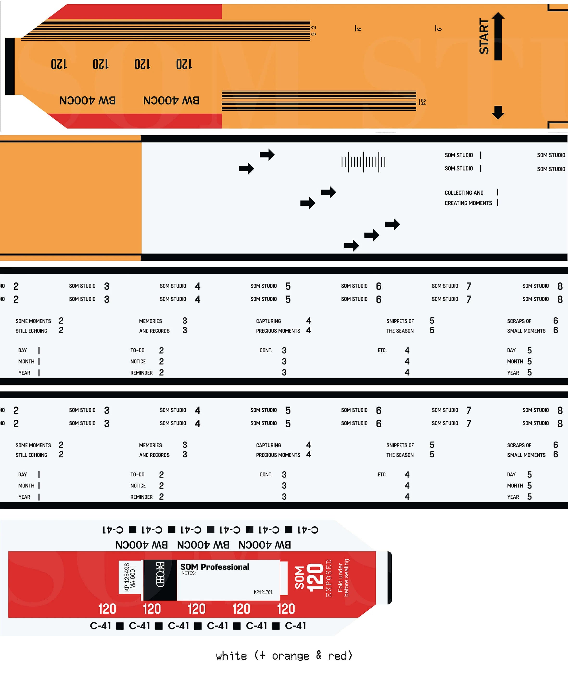 SOM STUDIO 120 Film Backing Paper Washi Tape White (Orange+Red) Full Roll (10m)