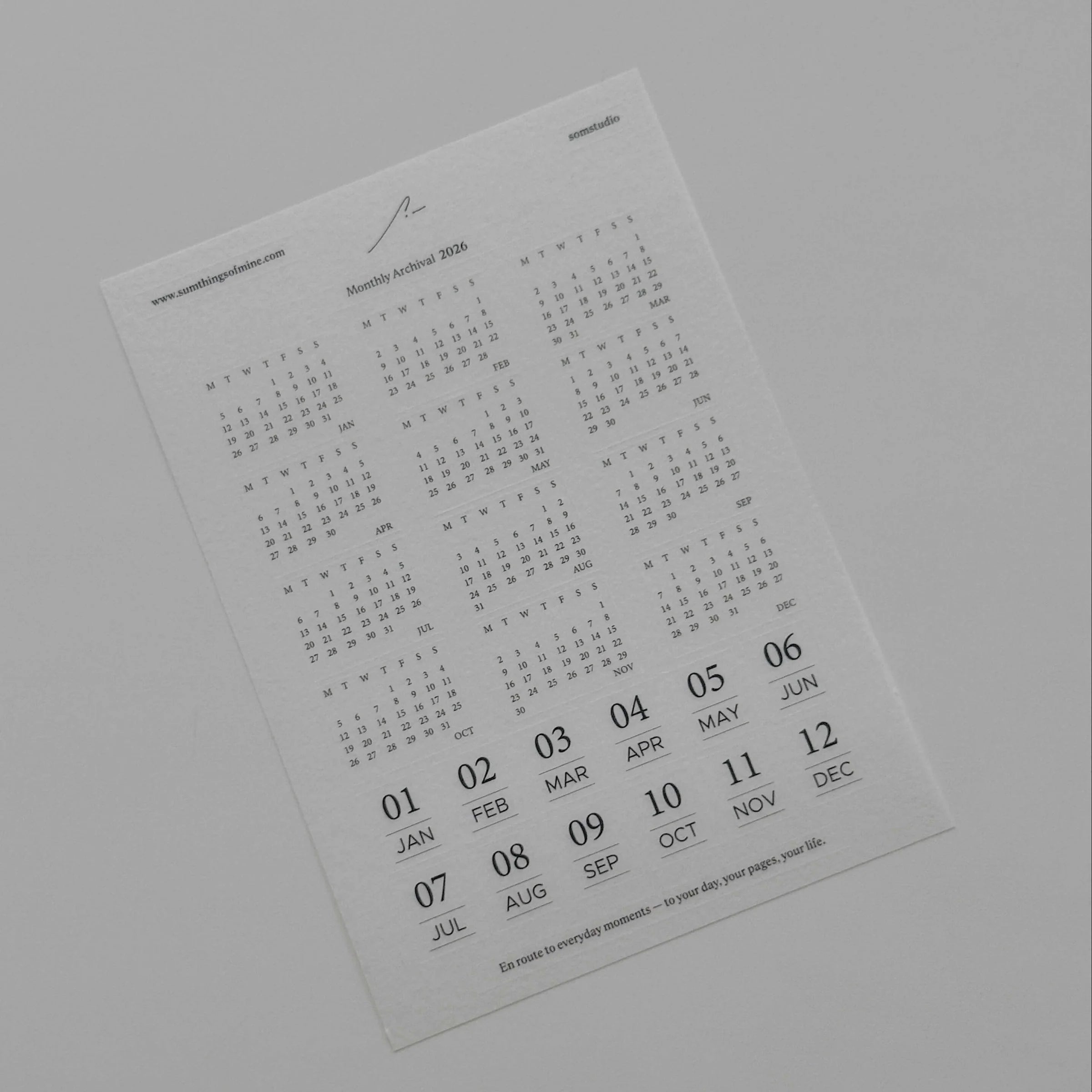SOM Minimalist Date Washi Sticker 2026 Monthly Archival