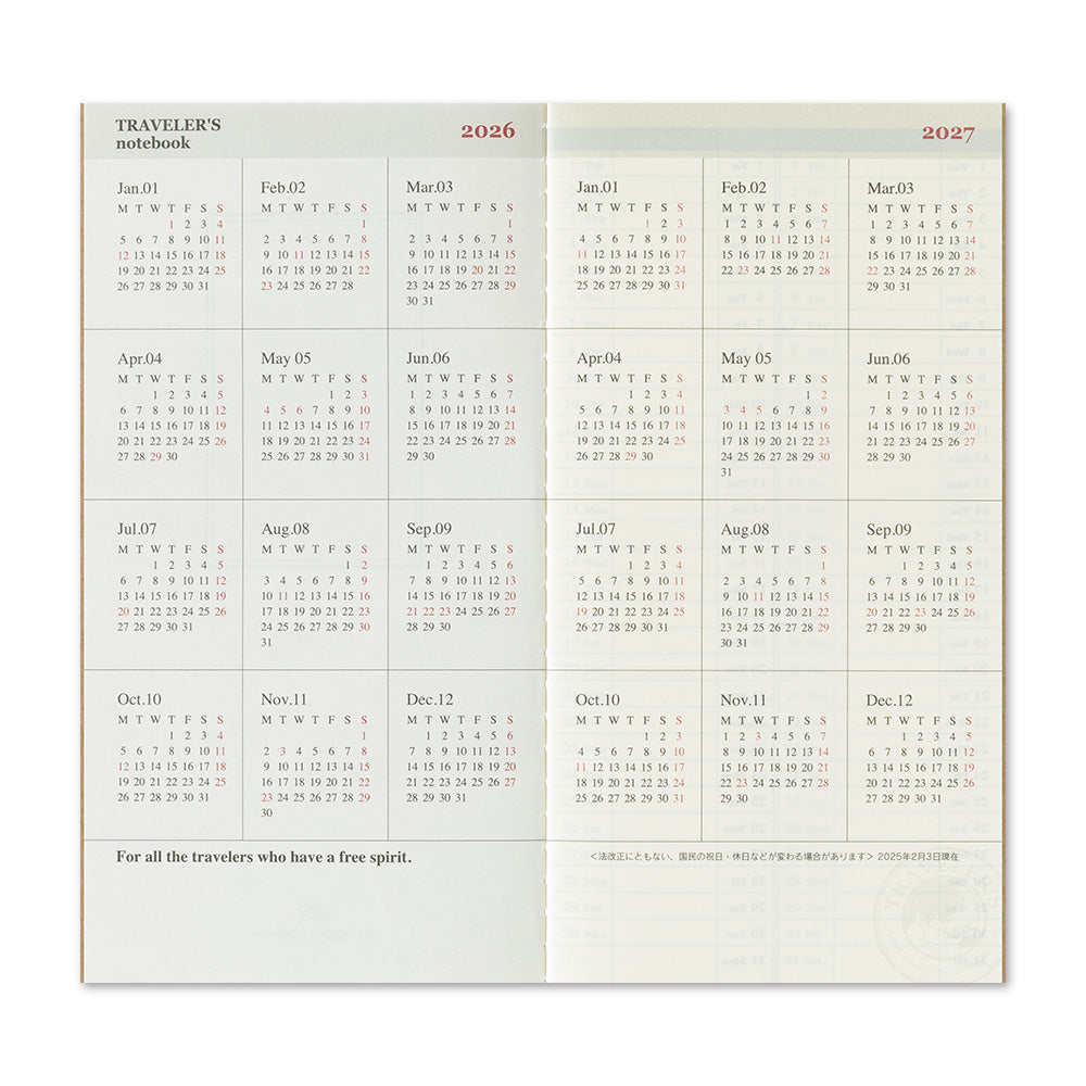 TRAVELERS Notebook 2026 Second Half Weekly+Memo