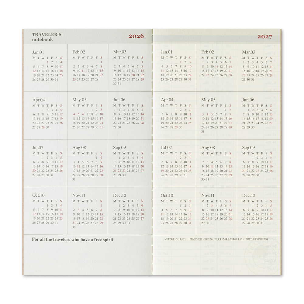 TRAVELERS Notebook 2026 Second Half Weekly Vertical