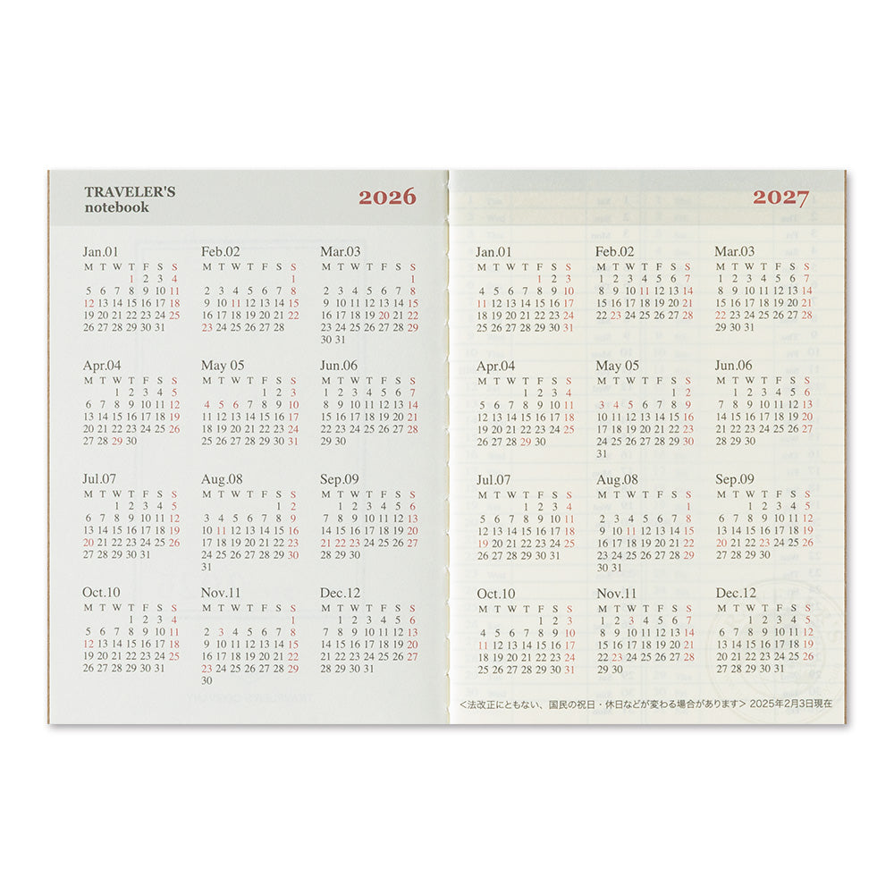 TRAVELERS Notebook 2026 Passport Size Second Half Weekly