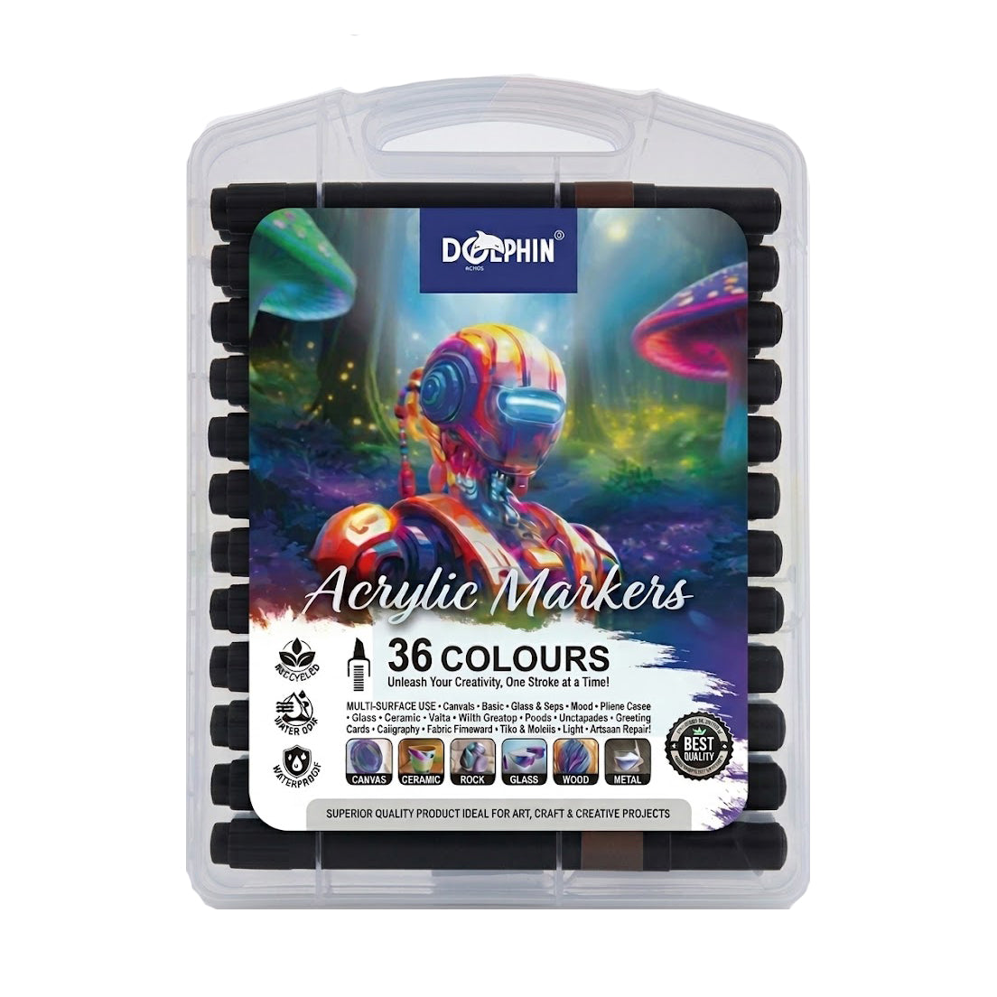 DOLPHIN Acrylic Marker One Tip DOL-AC6136 36 Colours Set - Brush Tip
