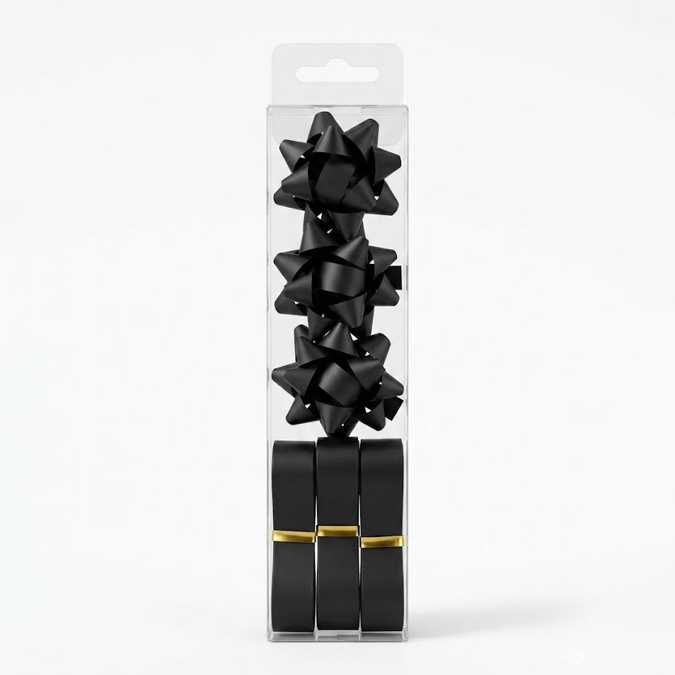 JIPPURI Matte Ribbon & Bow Set of 6 Black