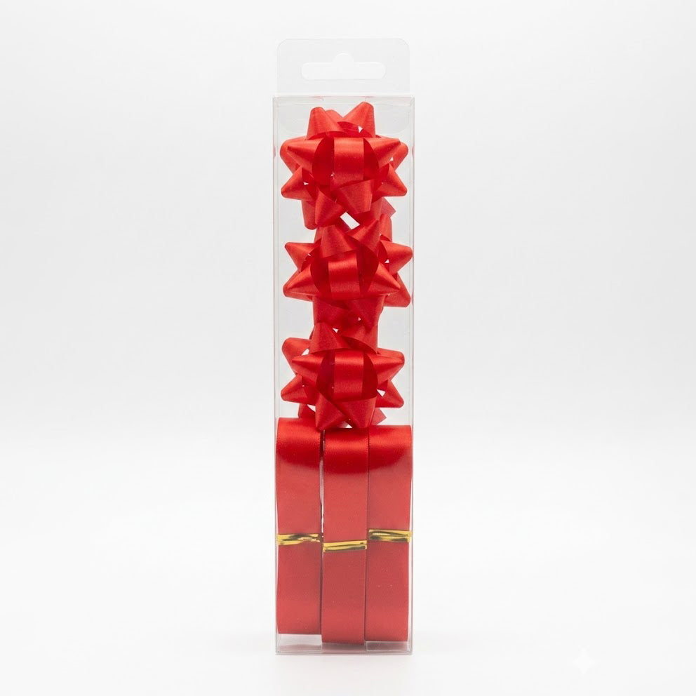 JIPPURI Matte Ribbon & Bow Set of 6 Red