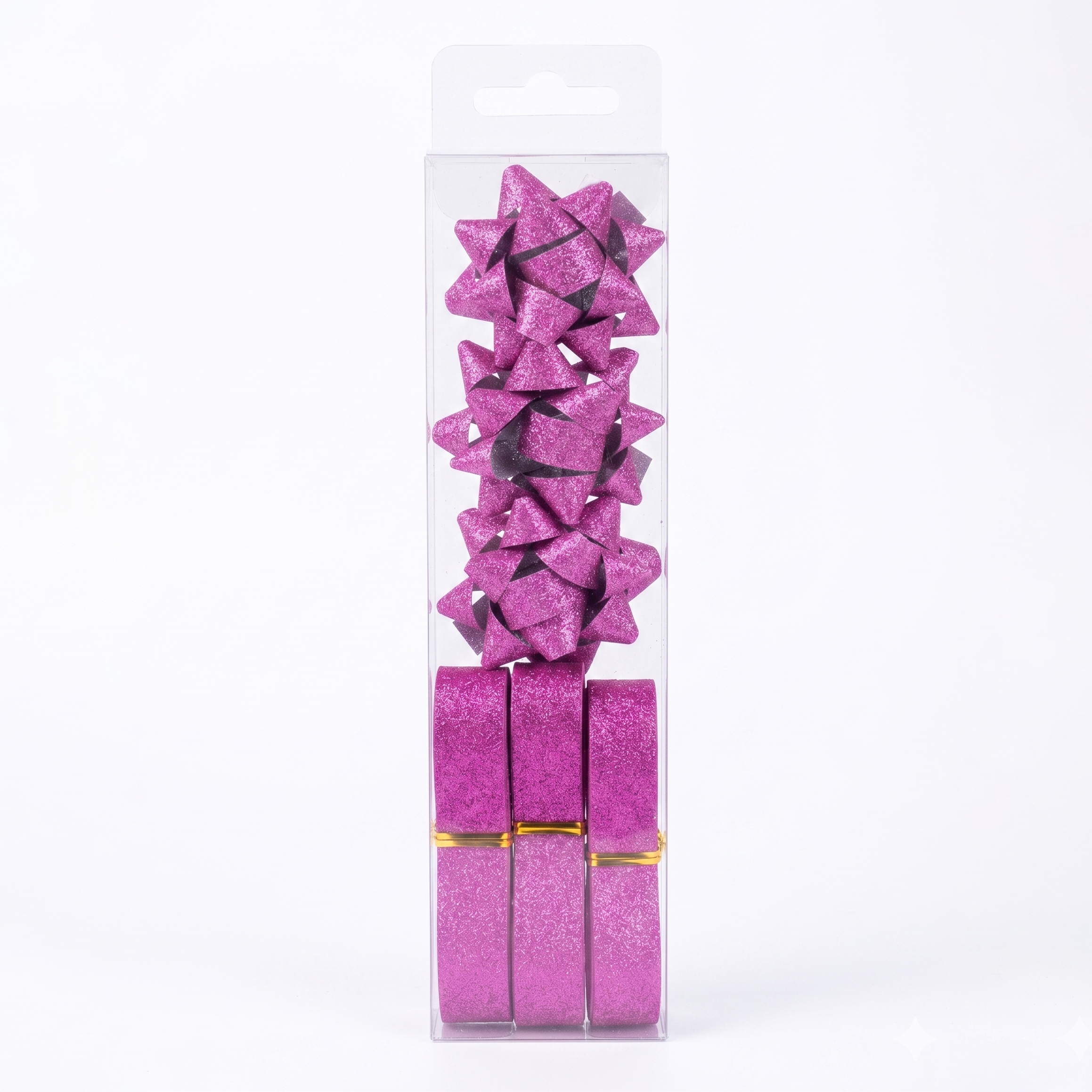 JIPPURI Matte Glitter Ribbon & Bow Set of 6 Pink