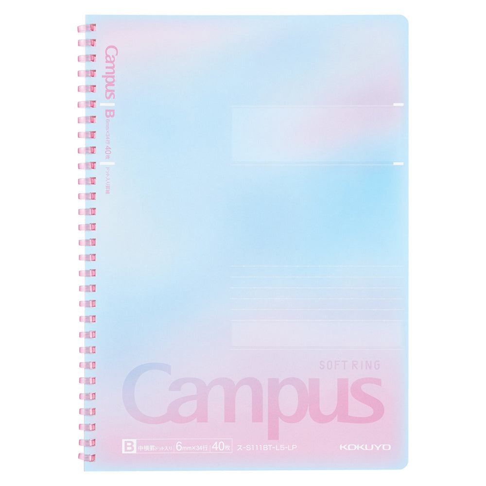 KOKUYO Campus Positive & Relax Soft Ring Notebook B5 Dot Line 6mm 40-Sheets Sunrise Pink