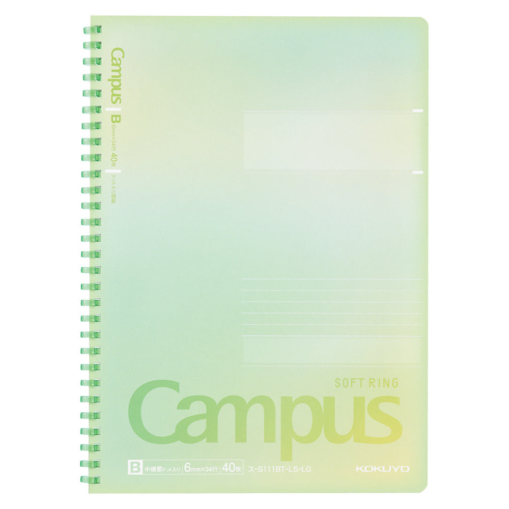 KOKUYO Campus Positive & Relax Soft Ring Notebook B5 Dot Line 6mm 40-Sheets Citrus Green