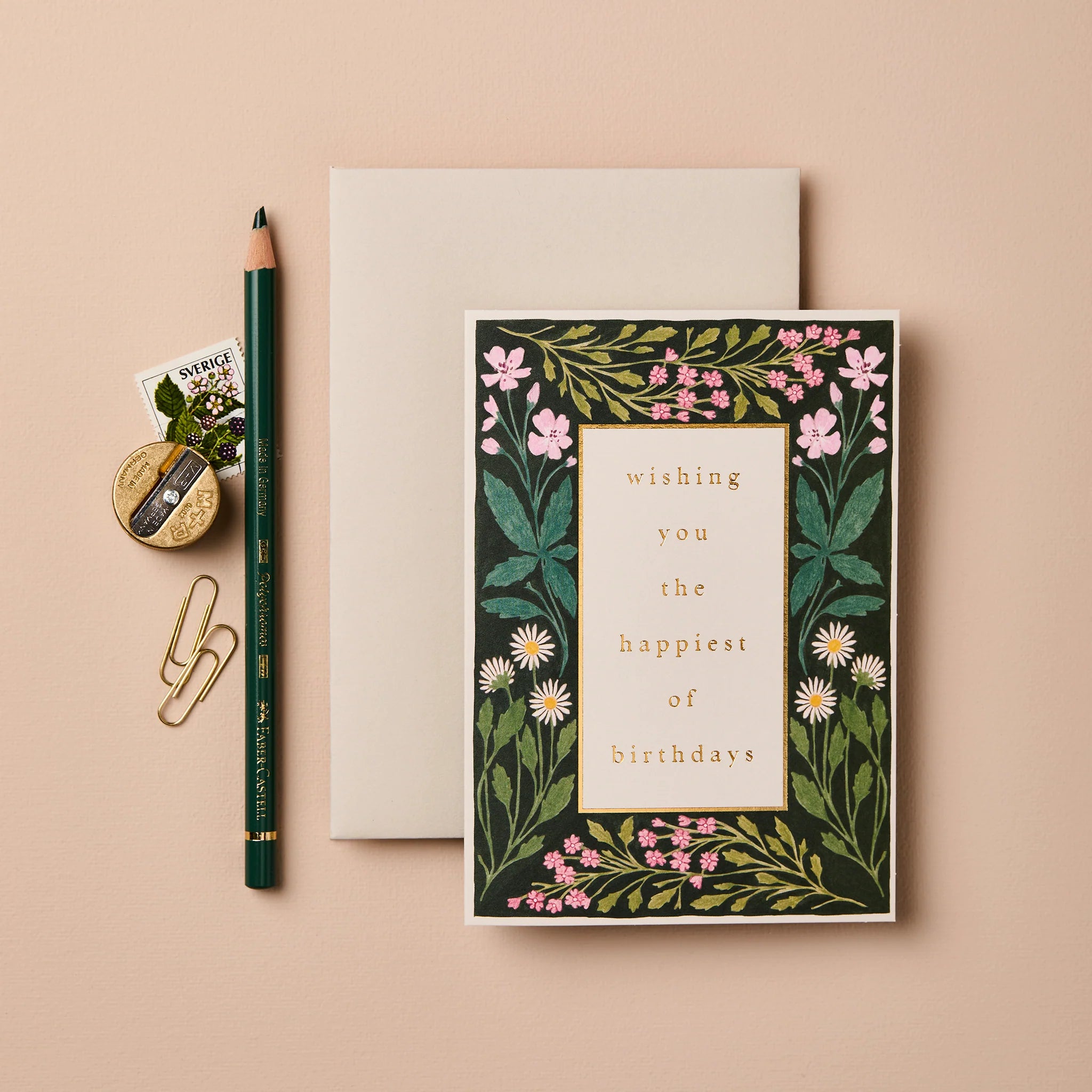 WANDERLUST PAPER CO Greeting Card Meadow Border Happiest Of Birthdays