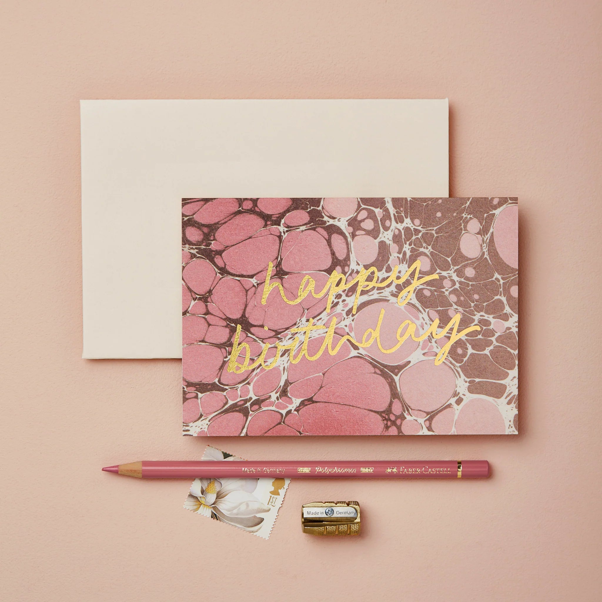 WANDERLUST PAPER CO Greeting Card Pink Marble Happy Birthday