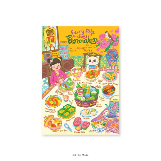 LOKAMADE Doodle Land Postcard Every Bite Says Peranakan