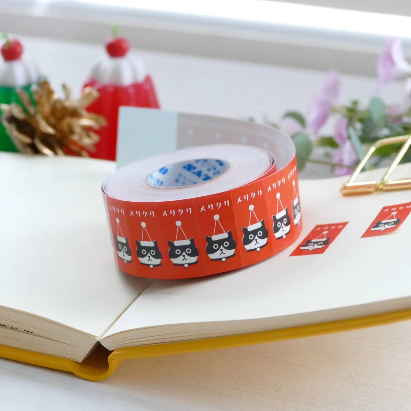 PANDA FACTORY Price Tag Labels Merikuri Cat (Merry Xmas Cat) (L) Sample Pack (50± pieces)