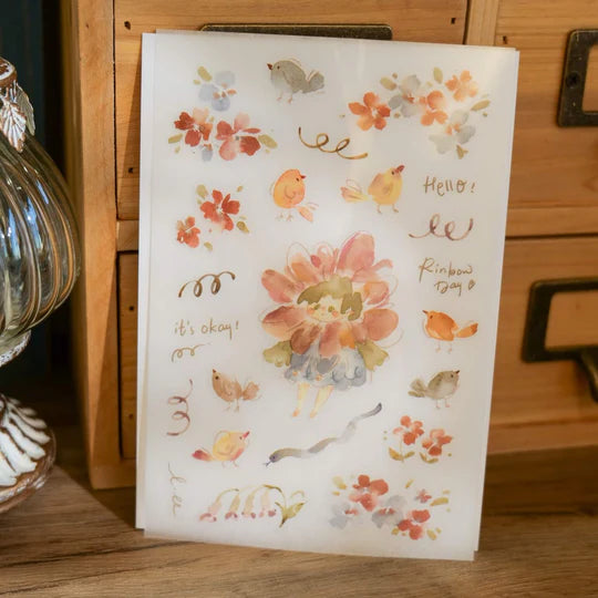 MEOW ILLUSTRATION Print-On Stickers Flower Girl Peach