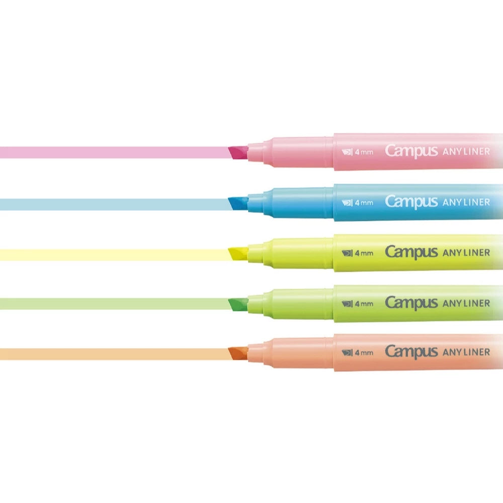 KOKUYO Campus Any Liner Highlighter 4mm Fine Tip Set of 5 Neon Colours (WPM1-NC-5C)