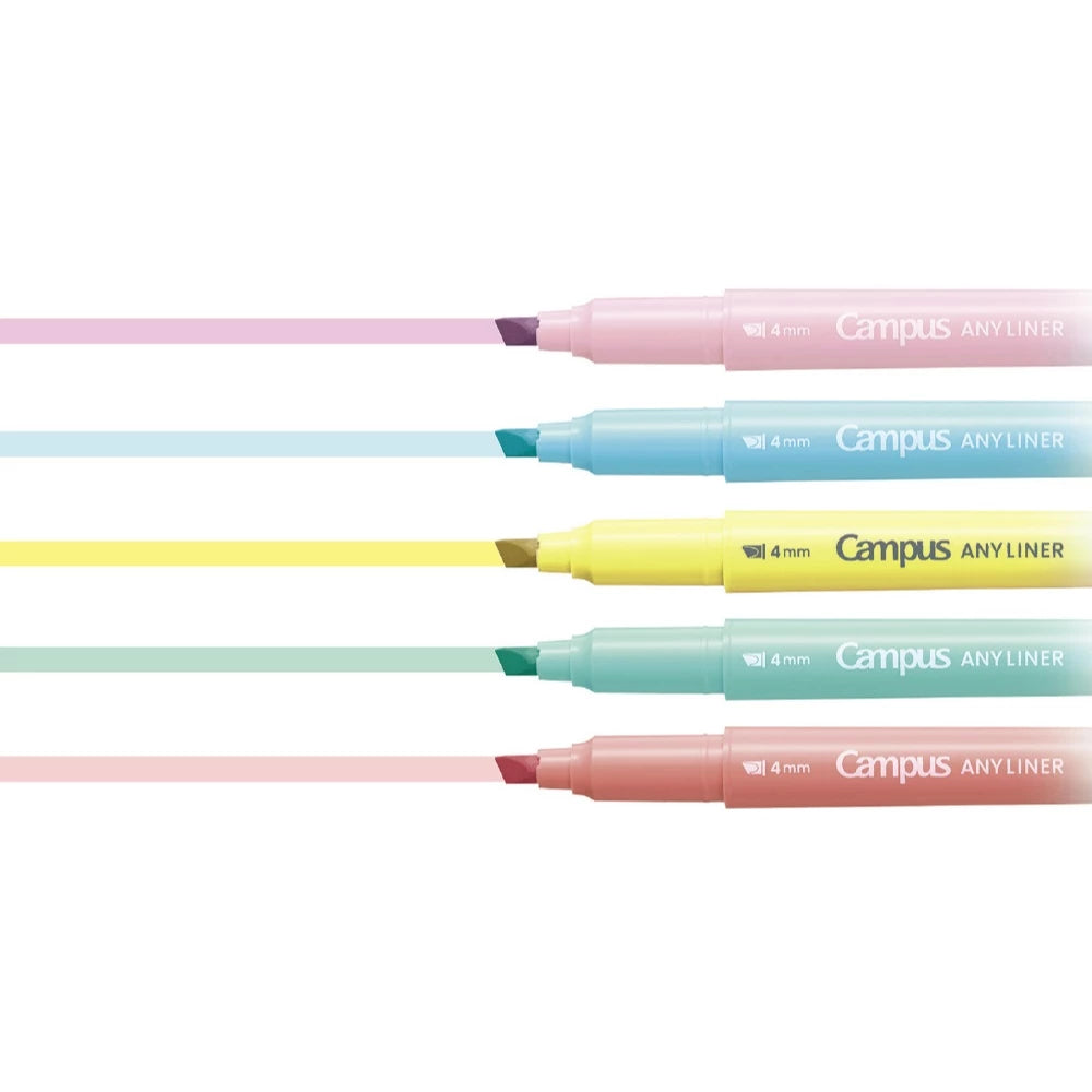 KOKUYO Campus Any Liner Highlighter 4mm Fine Tip Set of 5 Soft Colours (WPM1-ST-5C)