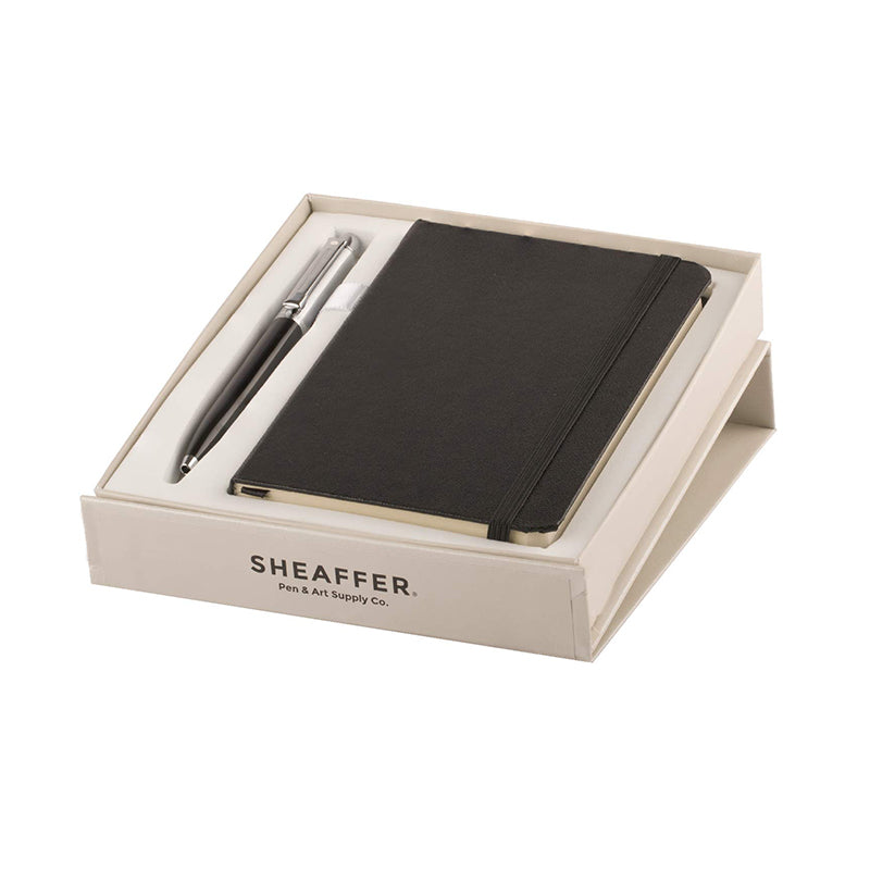 SHEAFFER 321 Sentinel Black Chrome Trim Ballpoint Pen with A5 Notebook Gift Set