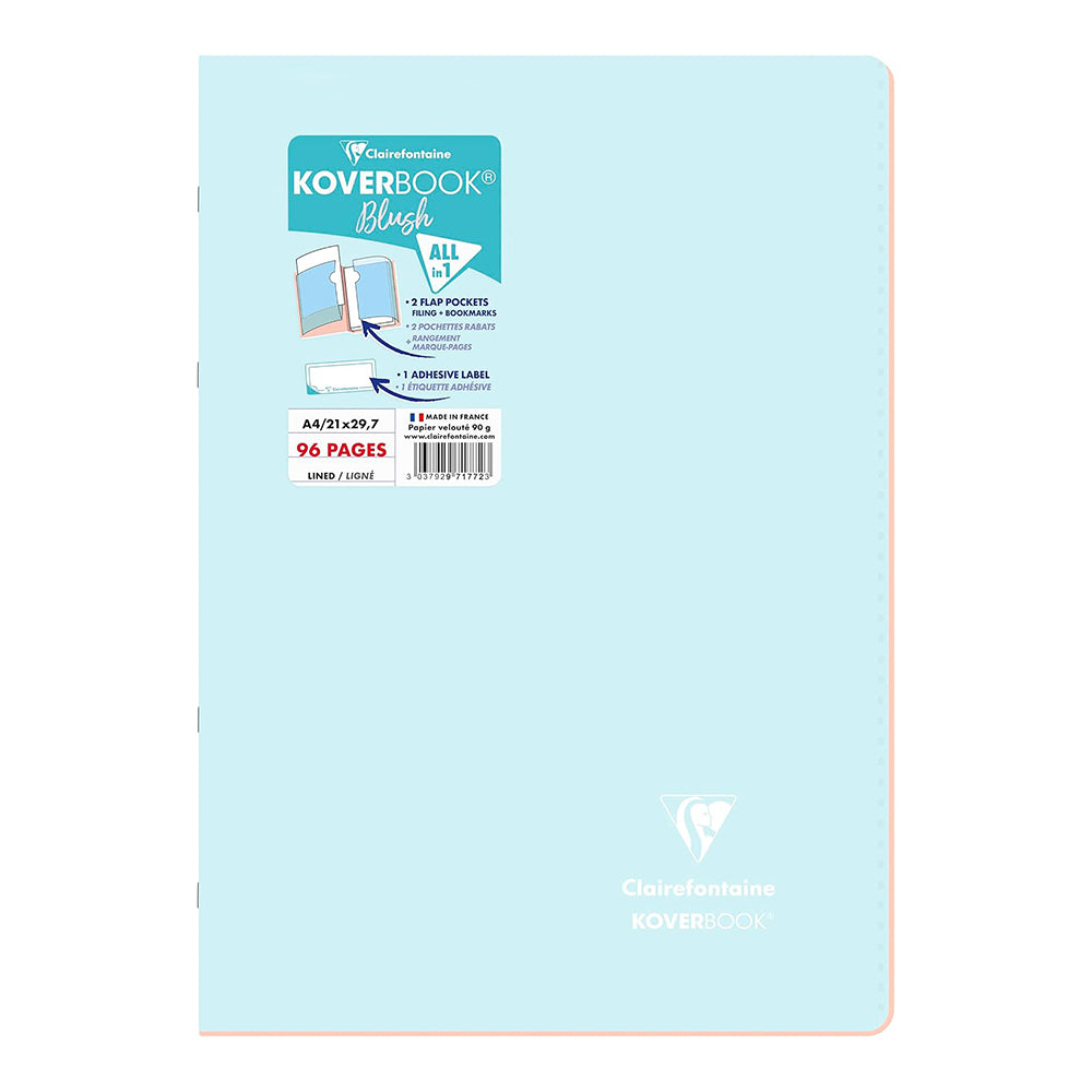 CLAIREFONTAINE Koverbook Blush Stapled Notebook A4 96p Ruled Ice Blue (971772C)