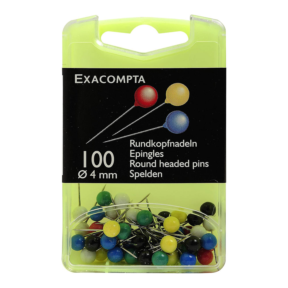 EXACOMPTA Round Headed Map Pins Assorted Colours 15x4mm / Box of 100