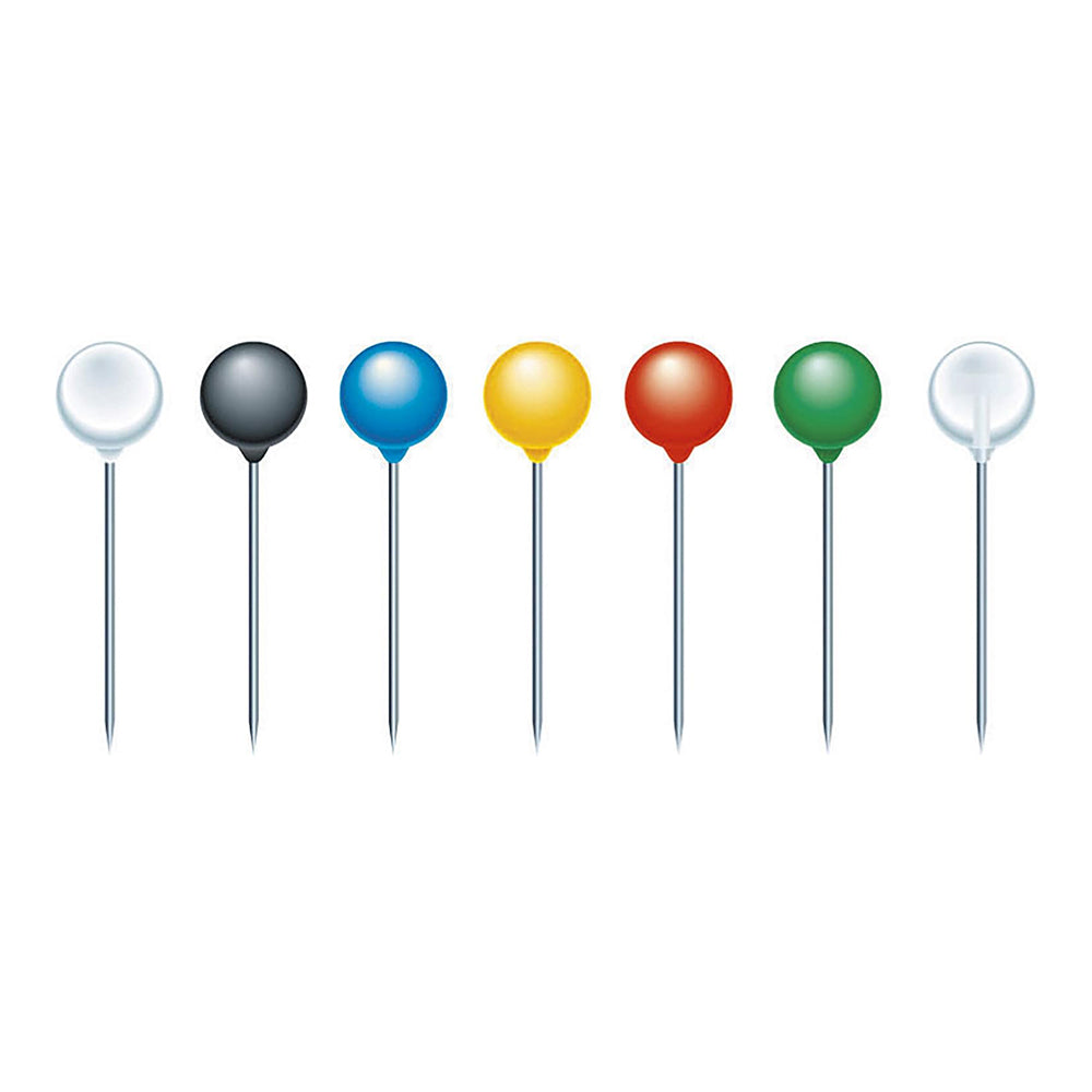 EXACOMPTA Round Headed Map Pins Assorted Colours 15x4mm / Box of 100