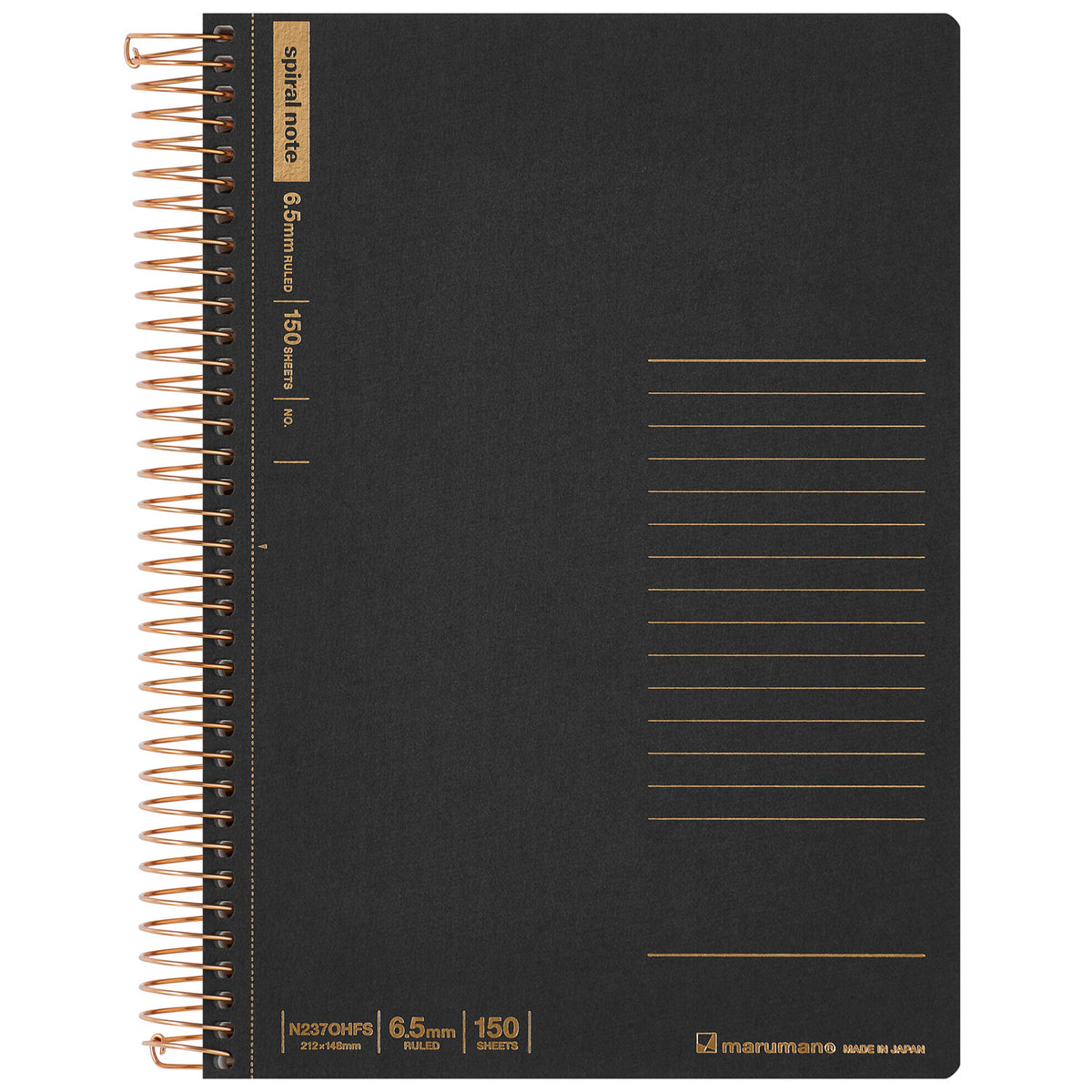 MARUMAN Spiral Note Basic 6.5mm Ruled 150s A5 / 150 Sheets / Black