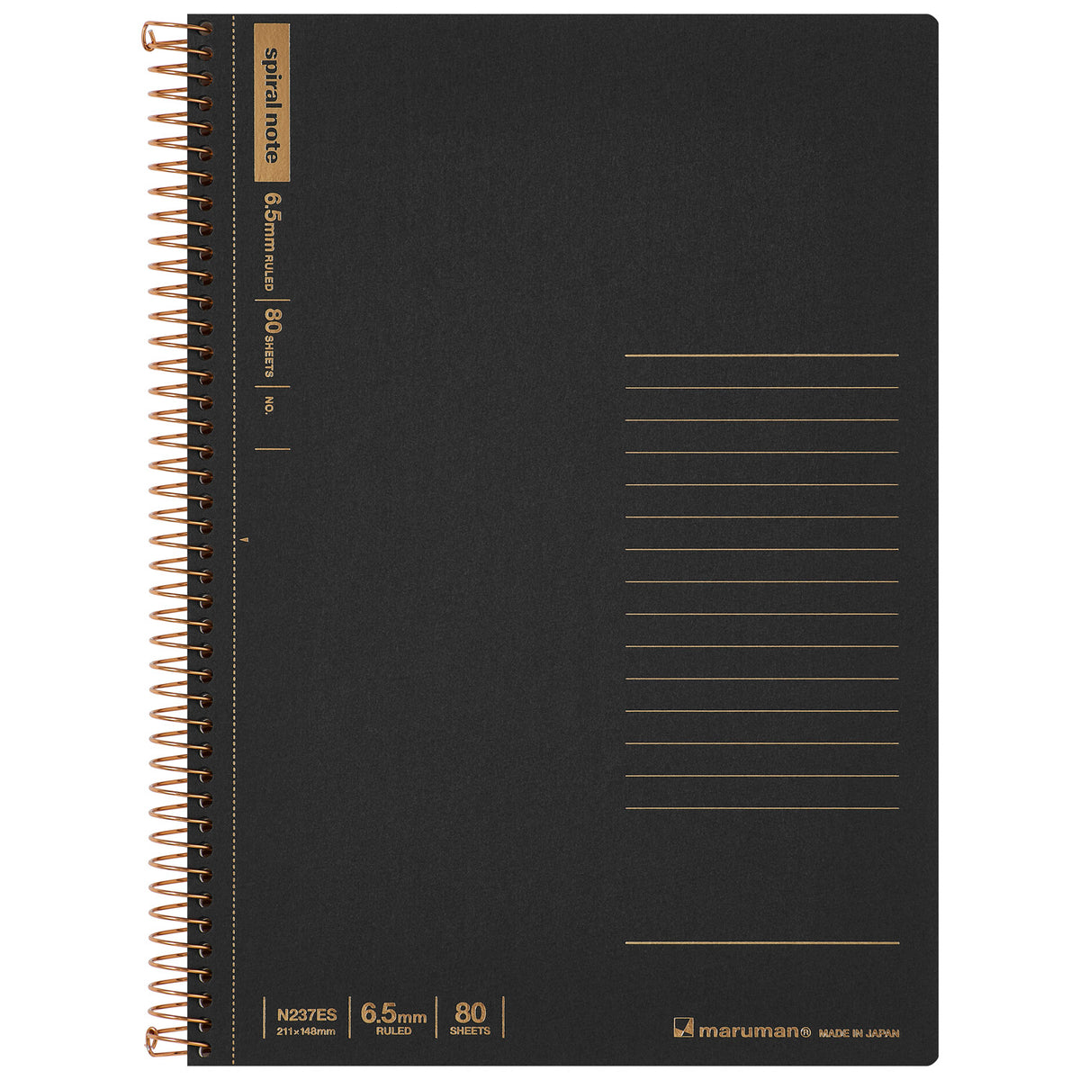 MARUMAN Spiral Note Basic 6.5mm Ruled 150s A5 / 80 Sheets / Black