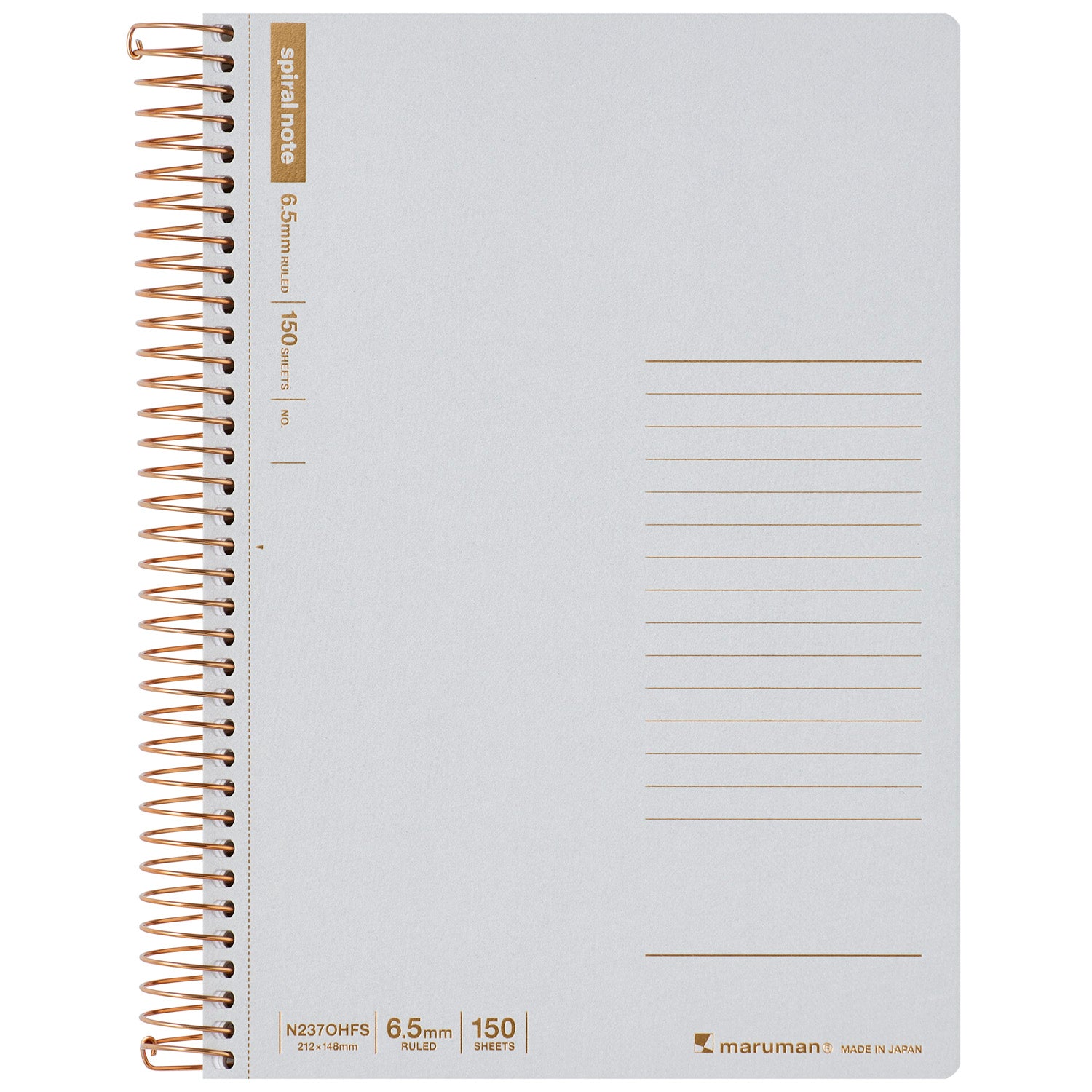MARUMAN Spiral Note Basic 6.5mm Ruled 150s A5 / 150 Sheets / Grey