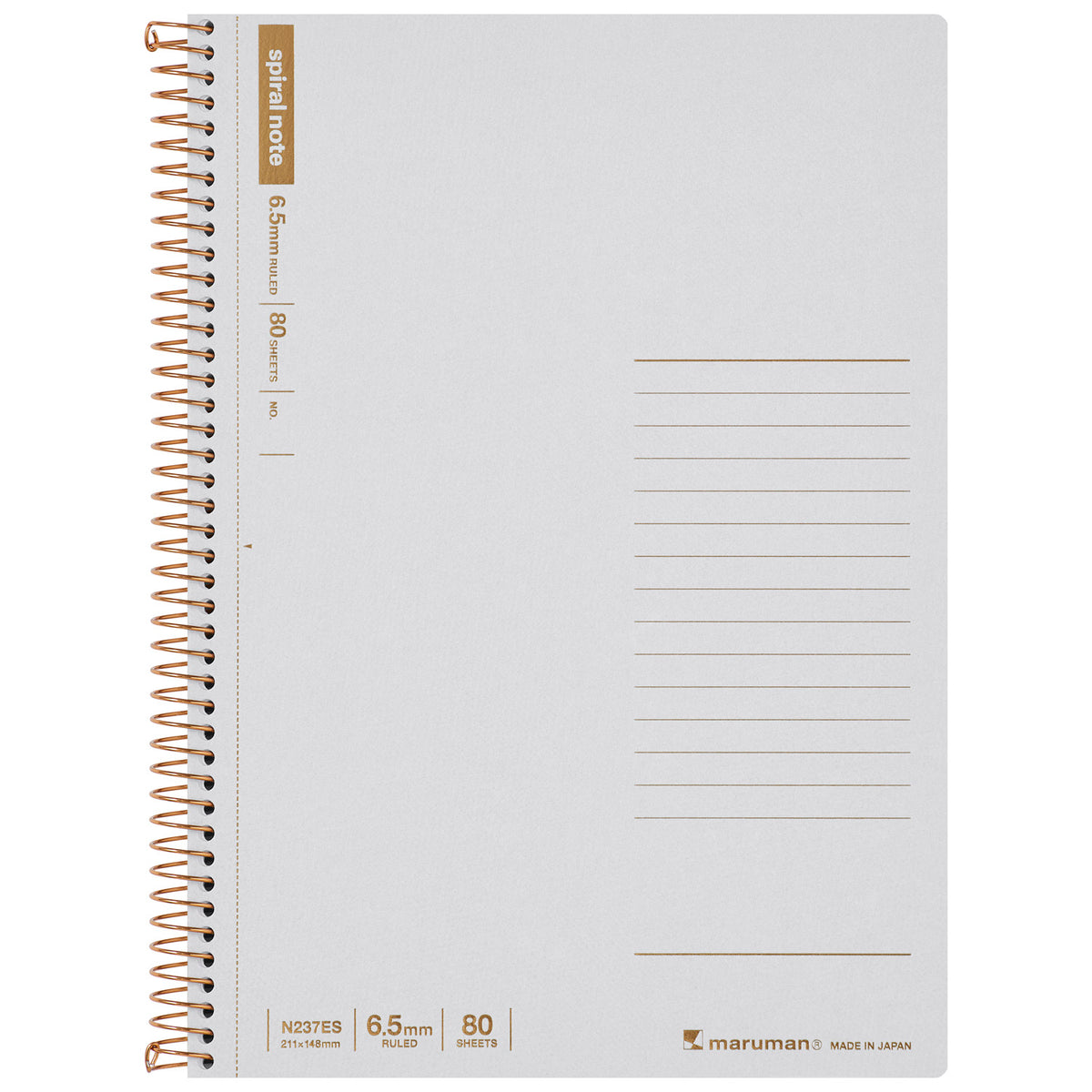 MARUMAN Spiral Note Basic 6.5mm Ruled 150s A5 / 80 Sheets / Grey