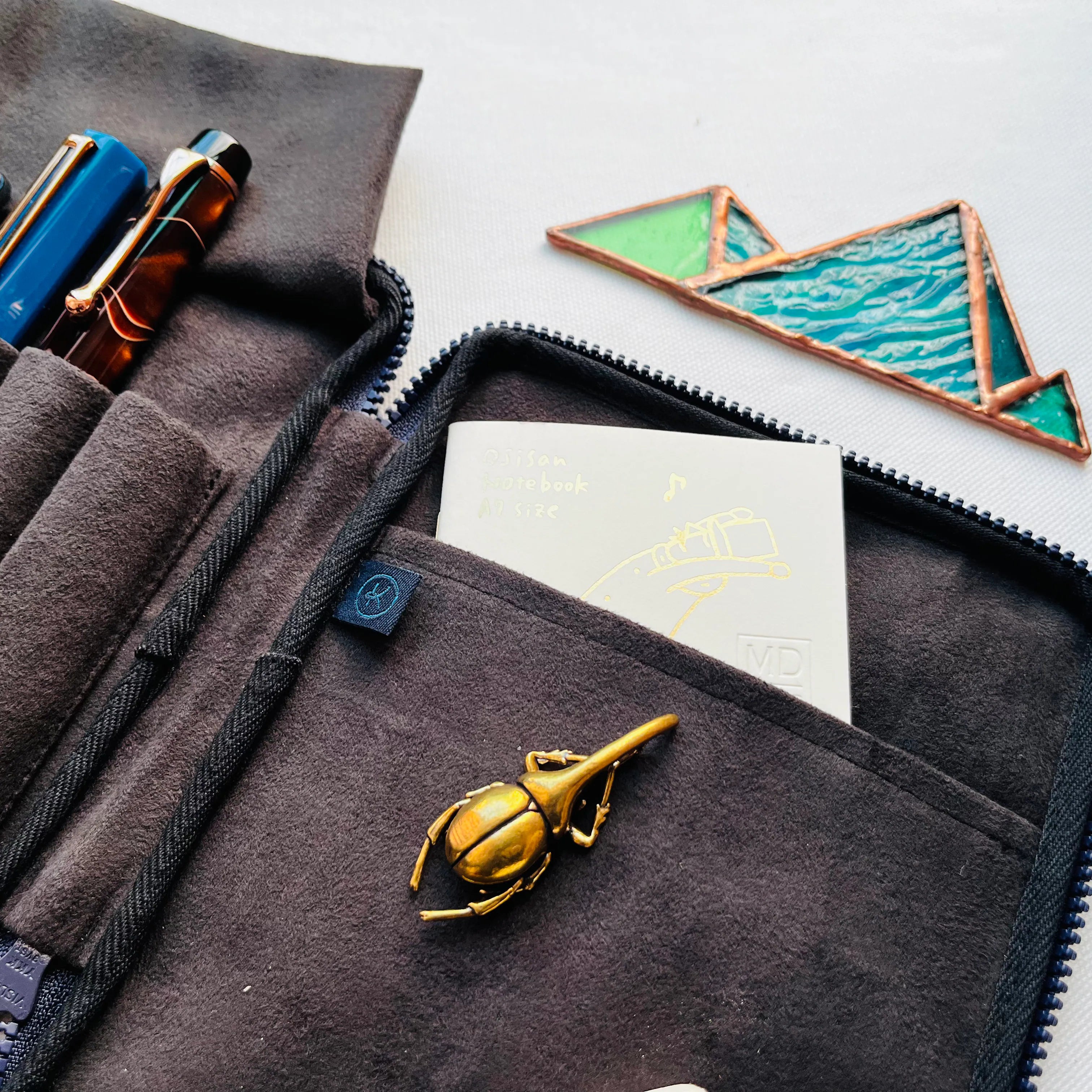KYOKU HAKU Zippered Pen Case 5 Slots Archeology Blue