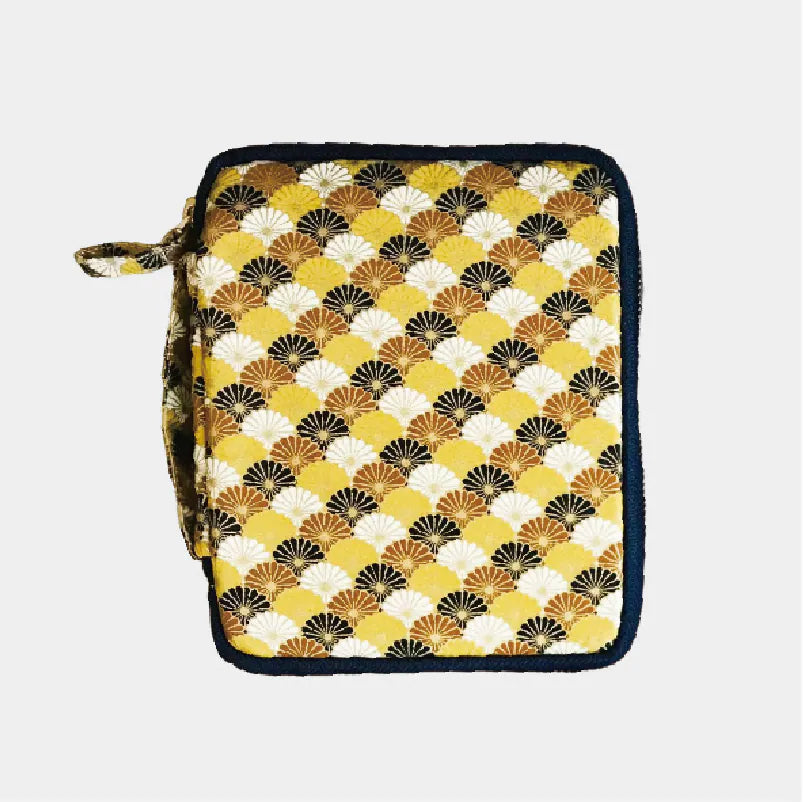 KYOKU HAKU Zippered Pen Case 10 Slots Seigaiha Yellow