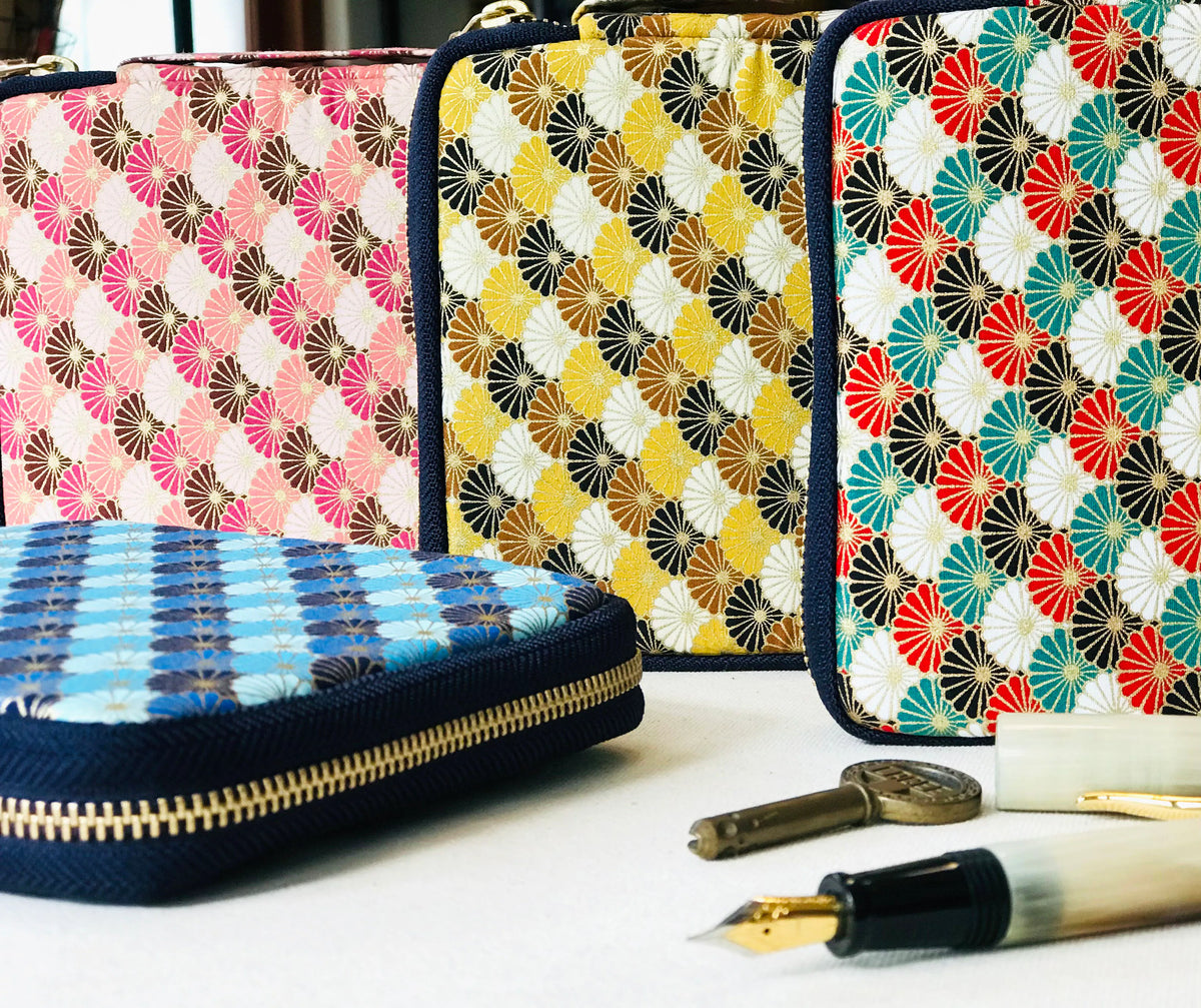 KYOKU HAKU Zippered Pen Case 10 Slots Seigaiha Yellow