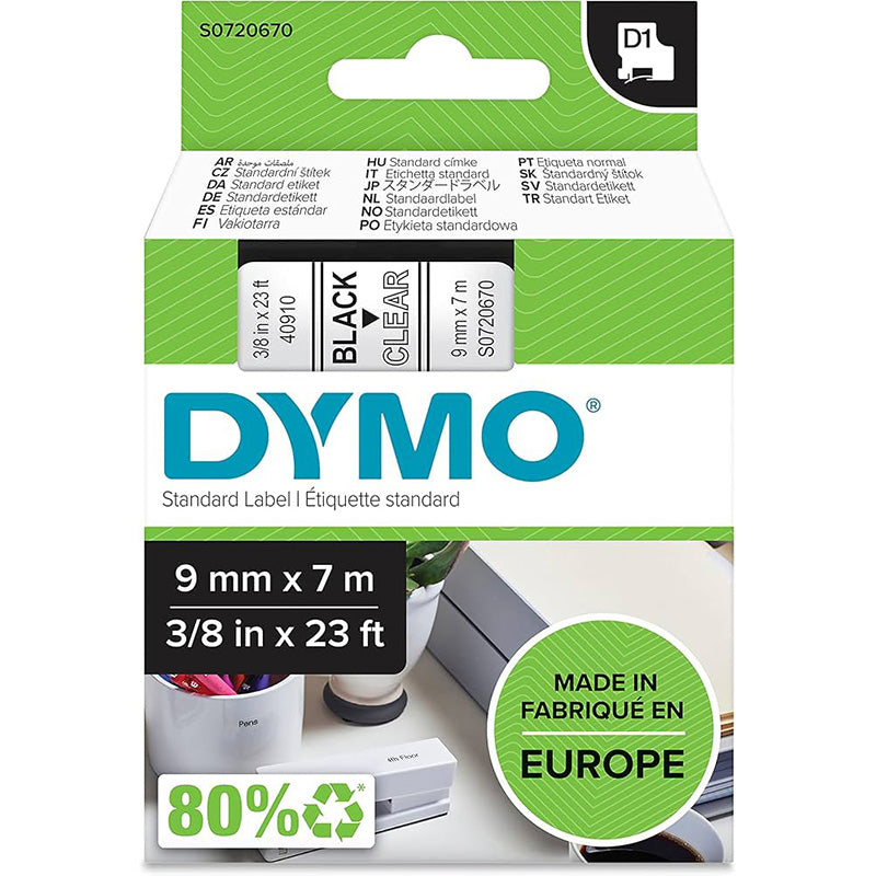 DYMO Label Manager Tape D1 9mmx7M Black on Clear