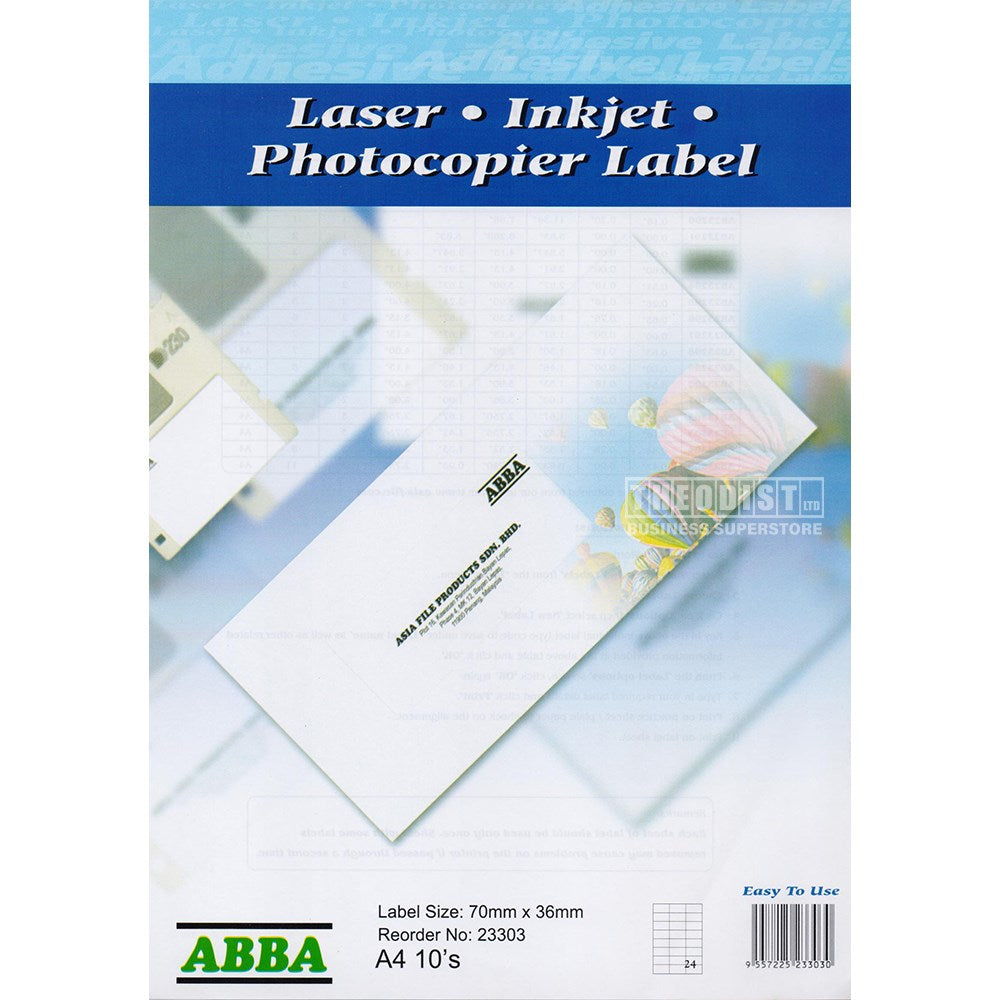 ABBA A4 Label Sticker 23303 70x36mm 24labels