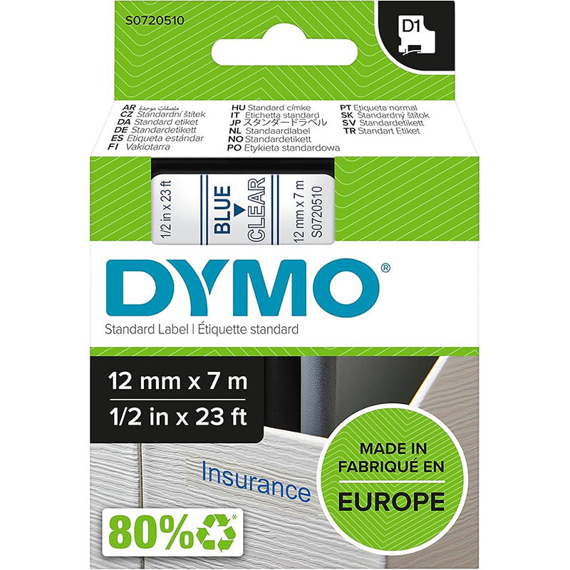 DYMO Label Manager Tape D1 12mmx7M Blue on Clear