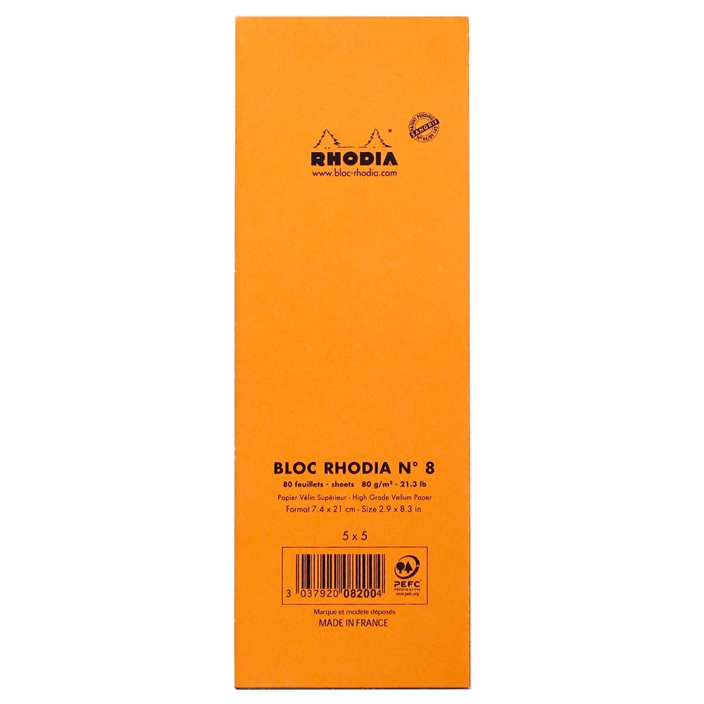 RHODIA Basics No.8 74x210mm 5x5 Sq hsp Orange Default Title