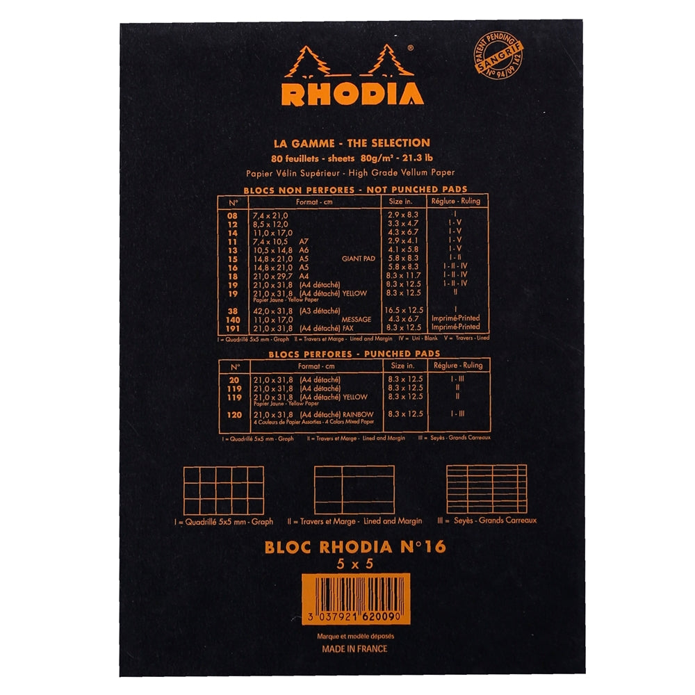 RHODIA Basics No.16 A5 148x210mm 5x5 Sq hsp Black Default Title