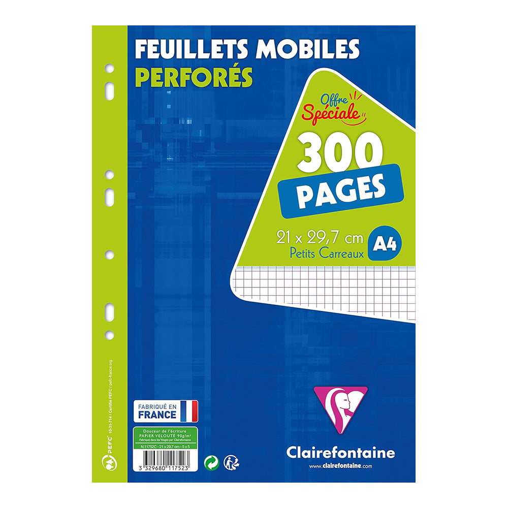 CLAIREFONTAINE Folder of 300 Single Sheets A4 21x29.7cm 5x5 Sq