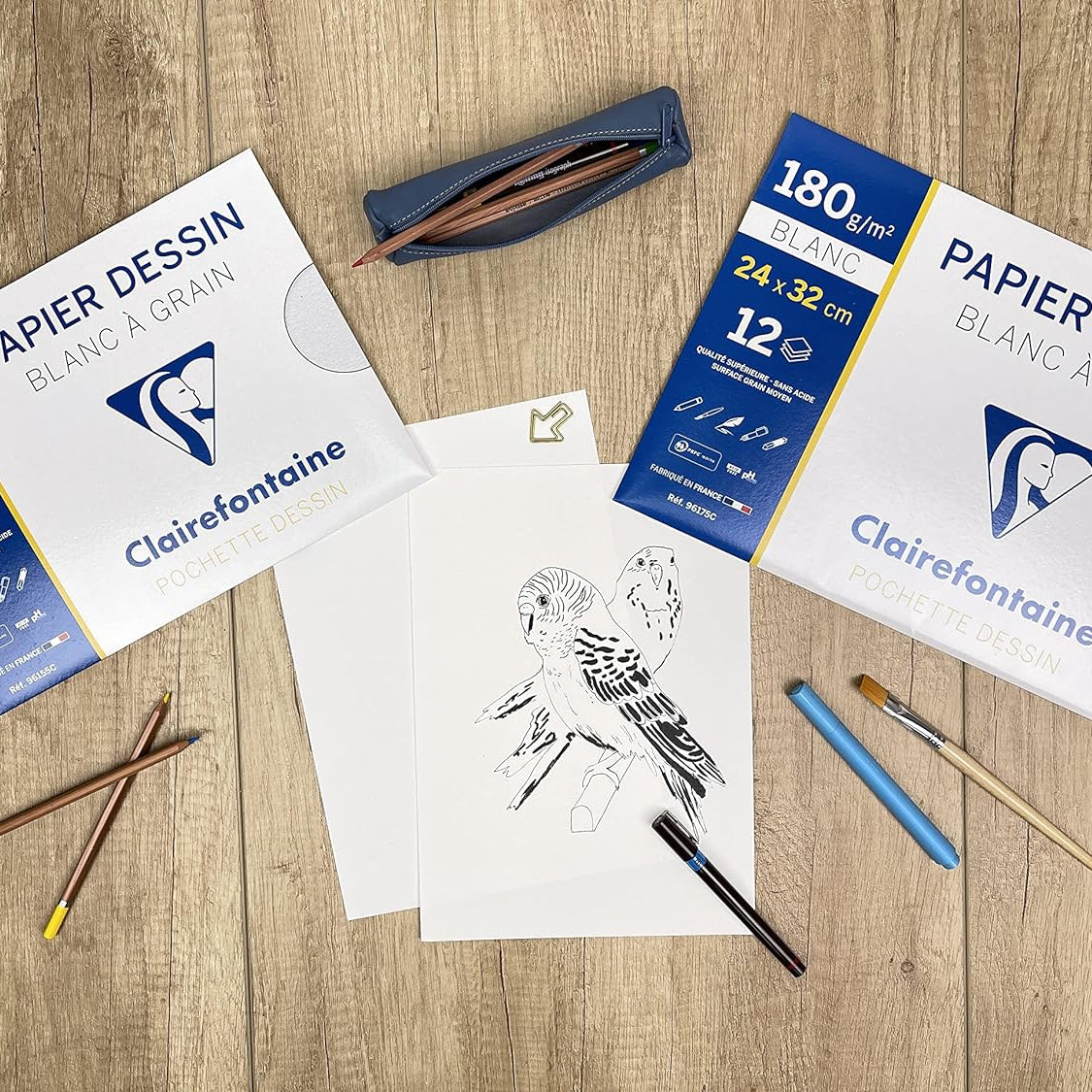CLAIREFONTAINE White Grained Drawing Paper 24x32cm 180g 12s
