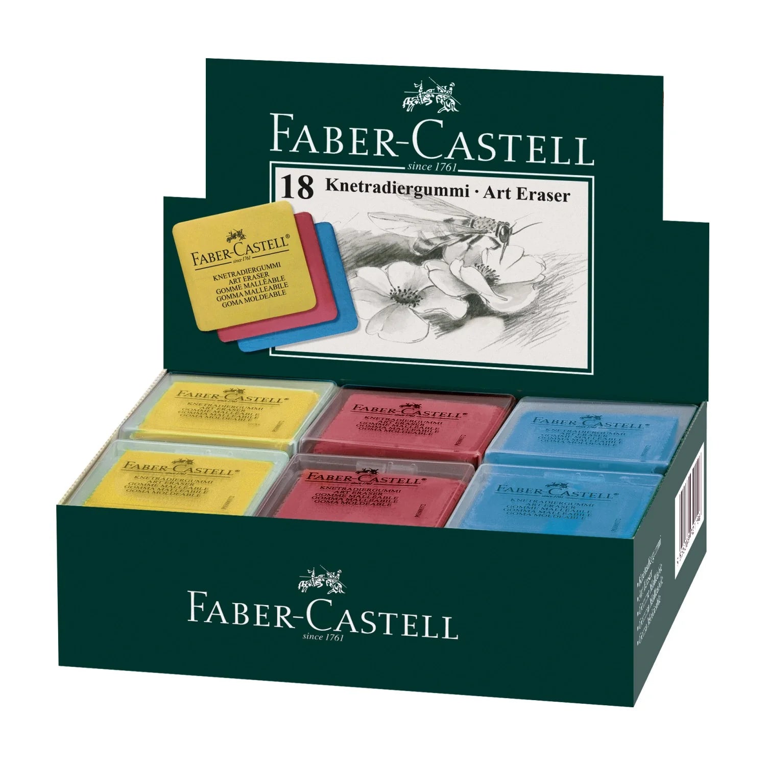 FABER-CASTELL Art Eraser 127321 Yellow/Red/Blue 18s