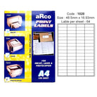 ARCO Print Labels A4 100s 1020 48.5x16.93mm 64/s