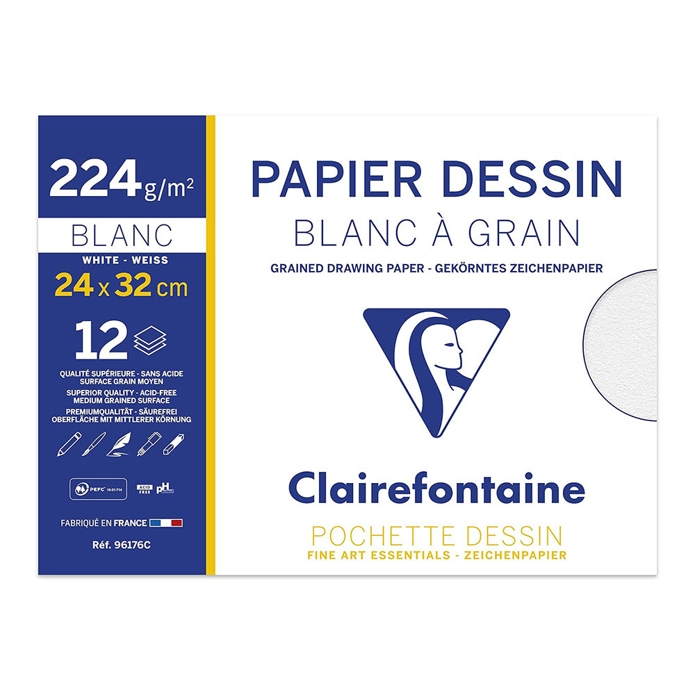 CLAIREFONTAINE White Grained Drawing Paper 24x32cm 224g 12s