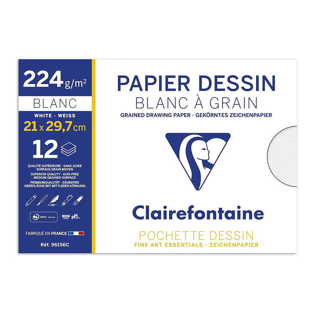 CLAIREFONTAINE White Grained Drawing Paper A4 224g 12s