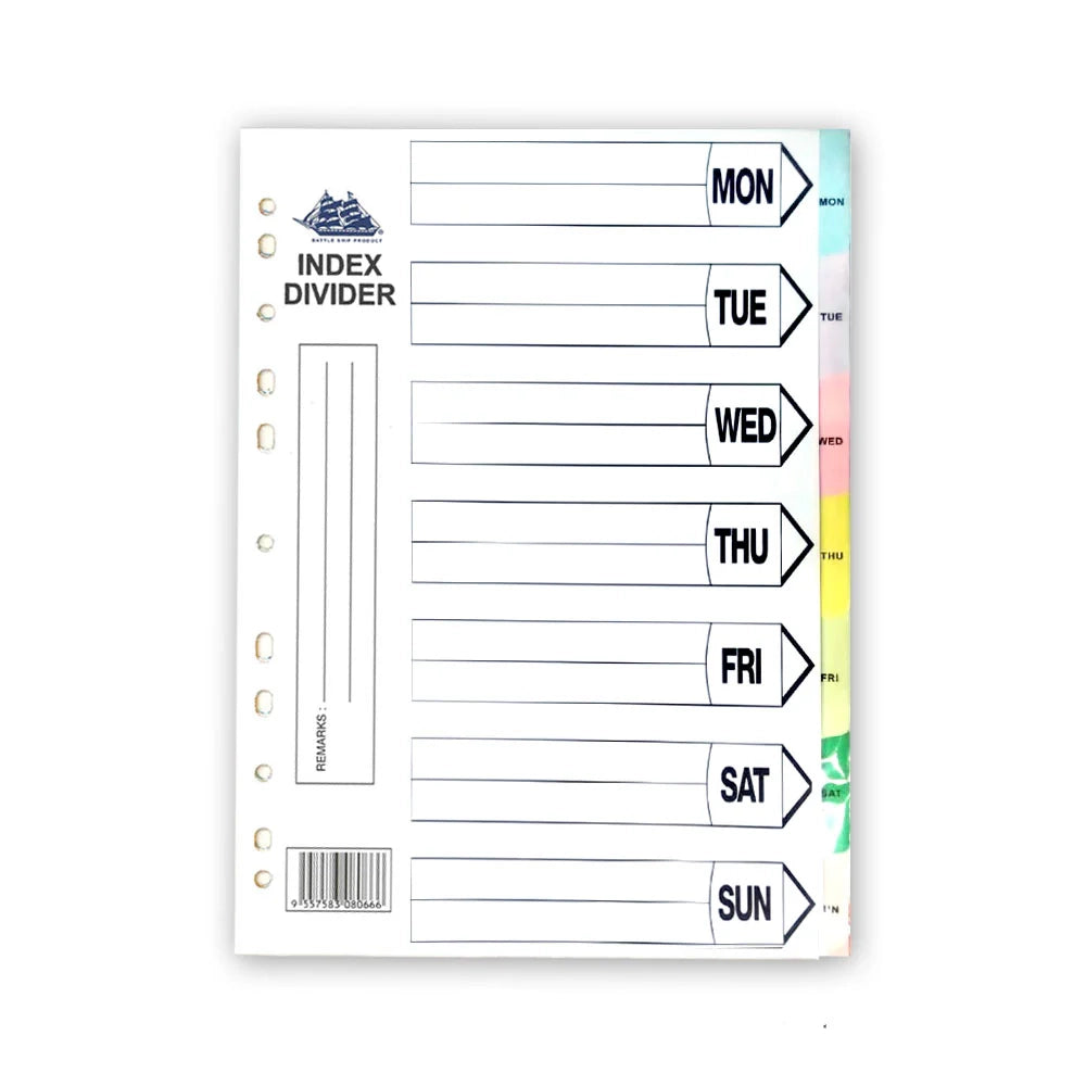 BATTLESHIP Index Divider A4 Mon-Sun Colour