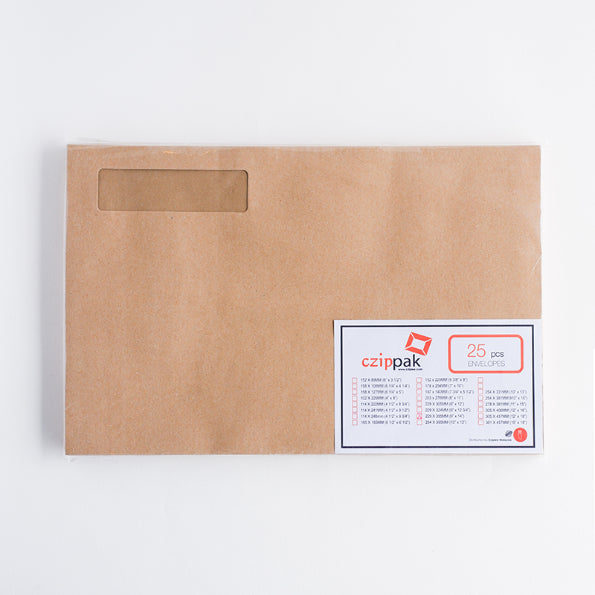 KRAFT Window Envelopes 9"x14" 25s