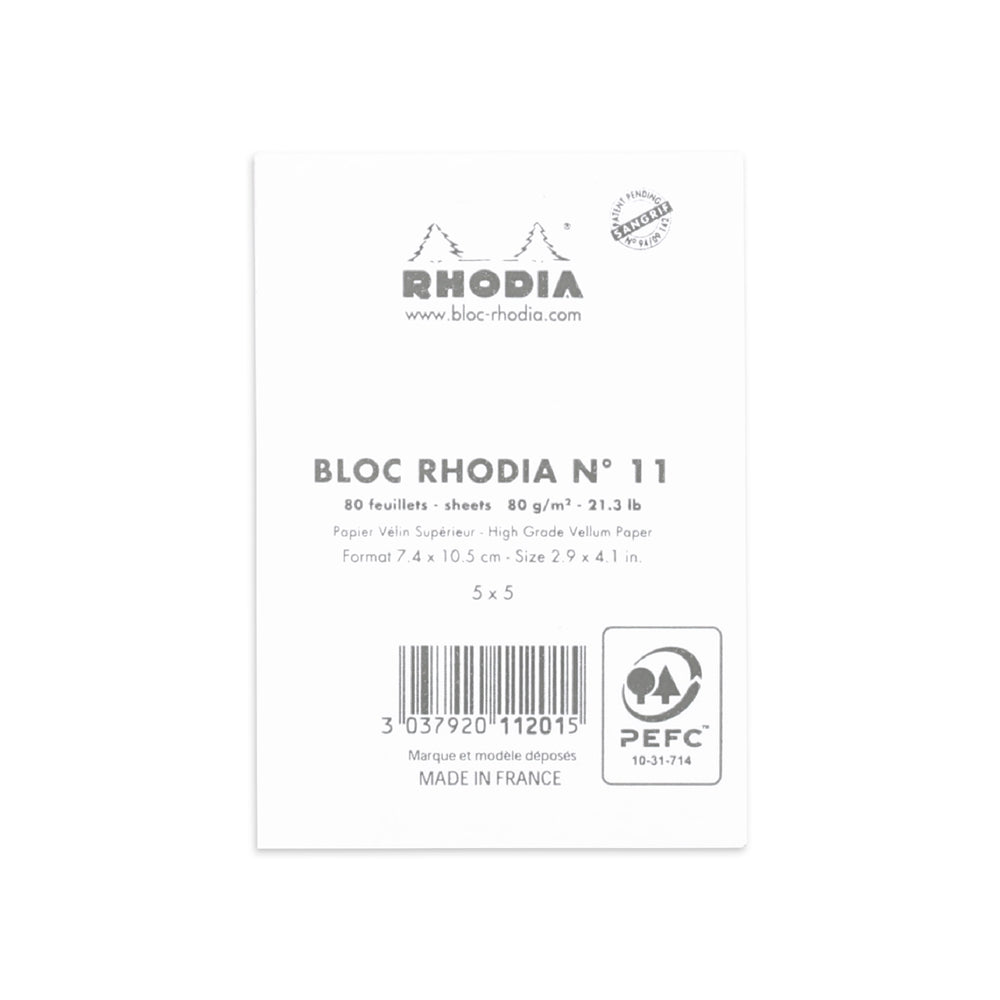 RHODIA Basics No.11 A7 74x105mm 5x5 Sq hsp White Default Title